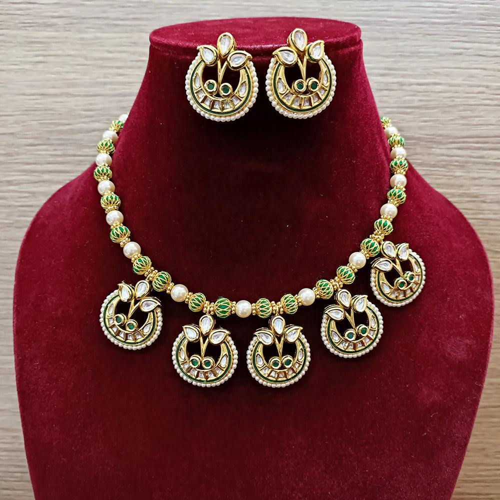 Elegant Gold Plated Kundan & Ruby Stone Necklace with Matching Earrings Set (D334) - Perfect for Weddings, Parties, and Special Occasions
