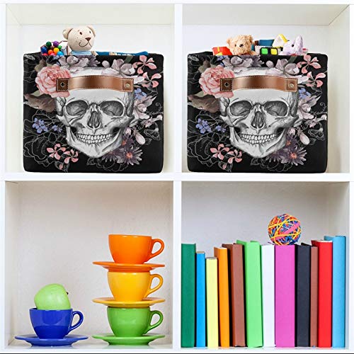 SEULIFE Floral Sugar Skull Halloween Storage Basket - Large Collapsible Organizer Bin with Handles for Toys, Bathroom, Nursery & Closet (1 Pack) | Perfect for Holiday Decor, Diaper Storage & Home Organization
