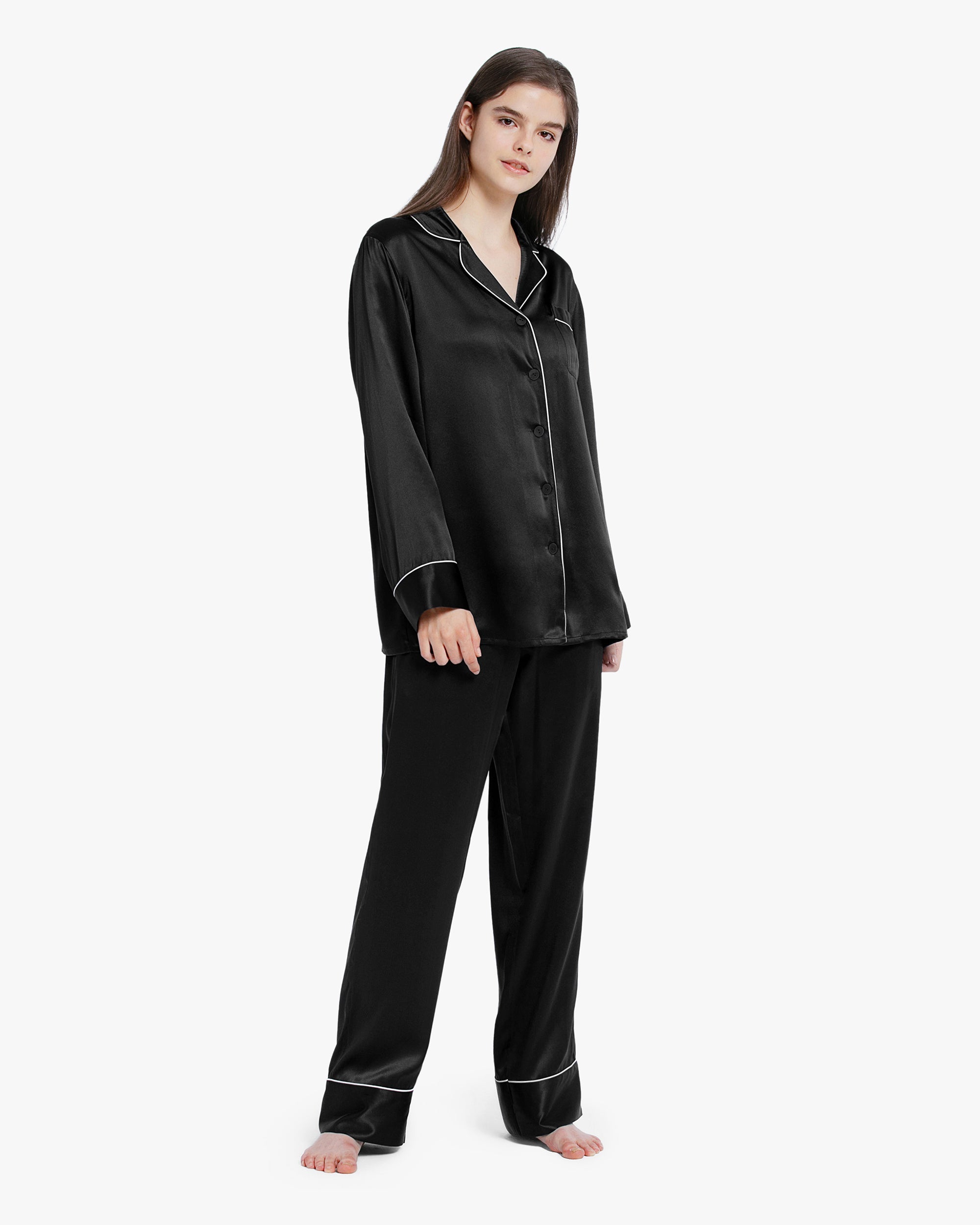 Women's Silk Pajama Set with Piping - Soft Luxury Sleepwear for Comfortable Nights | Perfect for Relaxing at Home, Spa Days & Gift Giving