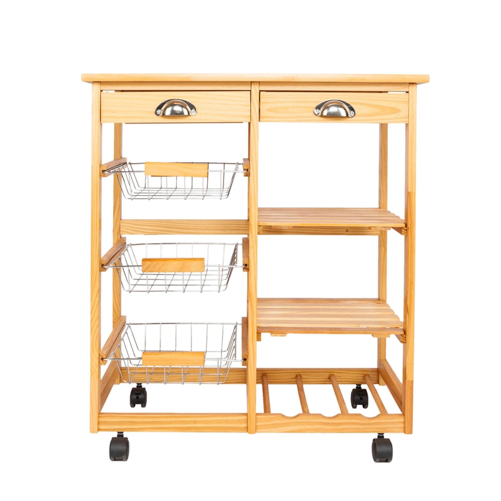 LALAHO 2-Drawer Kitchen Cart with Removable Storage & Rolling Wheels - Wooden Serving Cart for Dining Room, Living Room, Pantry Organization - Perfect for Small Spaces, Entertaining & Kitchen Storage
