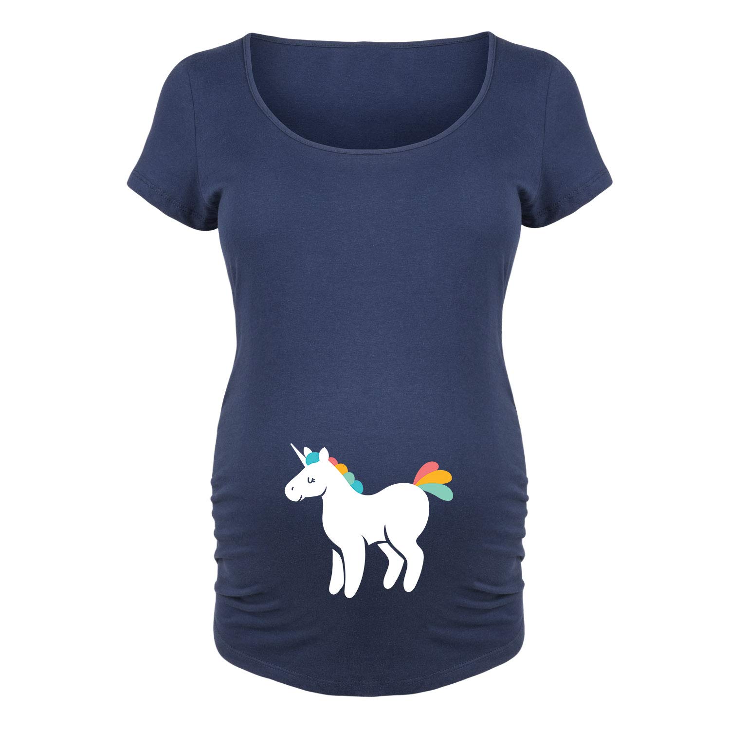 Bloom Maternity Rainbow Unicorn Maternity Scoop Neck T-Shirt - Soft Cotton Pregnancy Top for Women - Perfect for Baby Showers & Maternity Photos