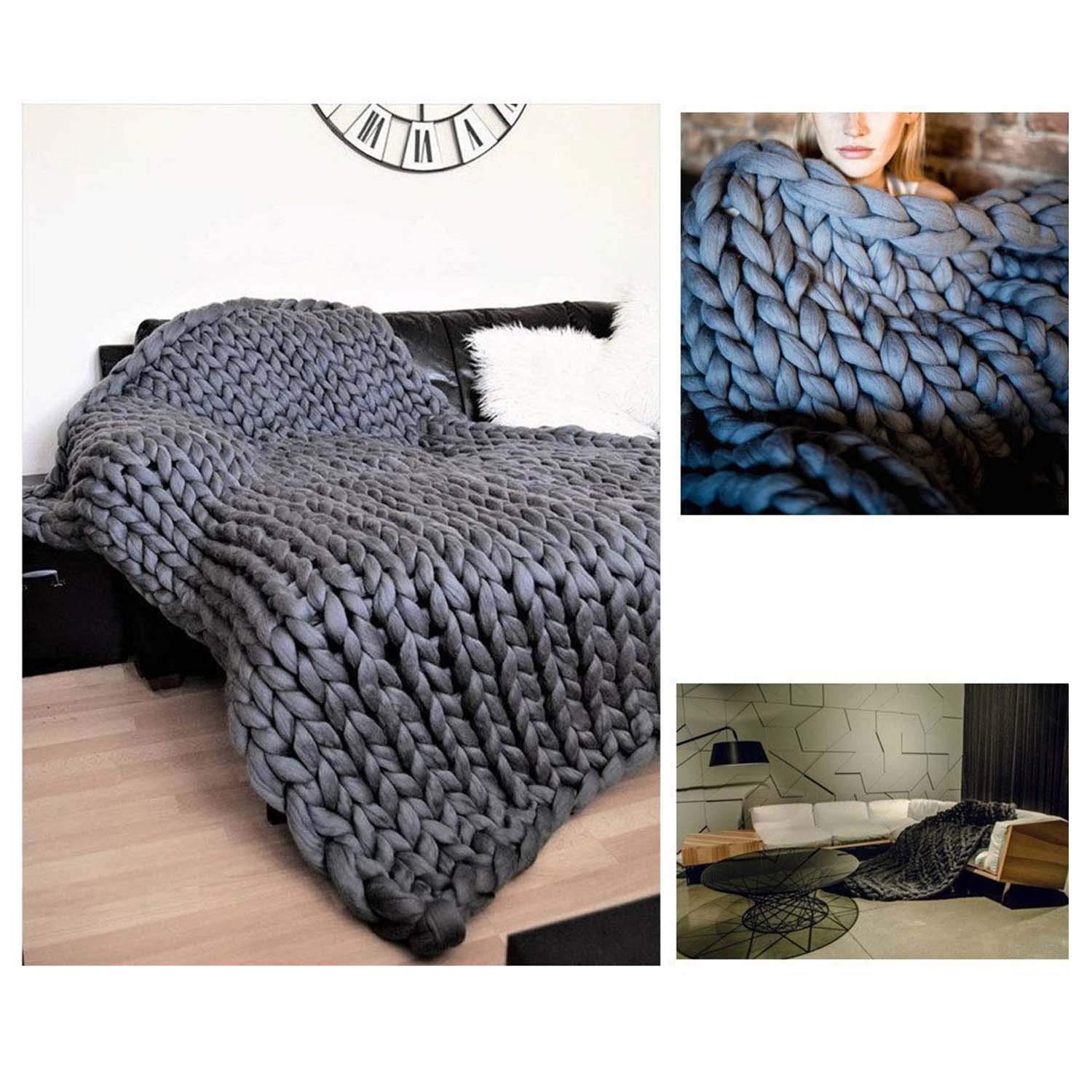 Chunky Knit Throw Blanket - Handmade Bulky Yarn Blanket 100x150cm - Super Soft Large Blanket for Bed, Sofa & Chair - Dark Gray Home Decor - Perfect for Bedroom, Living Room, Yoga & Pet Mat