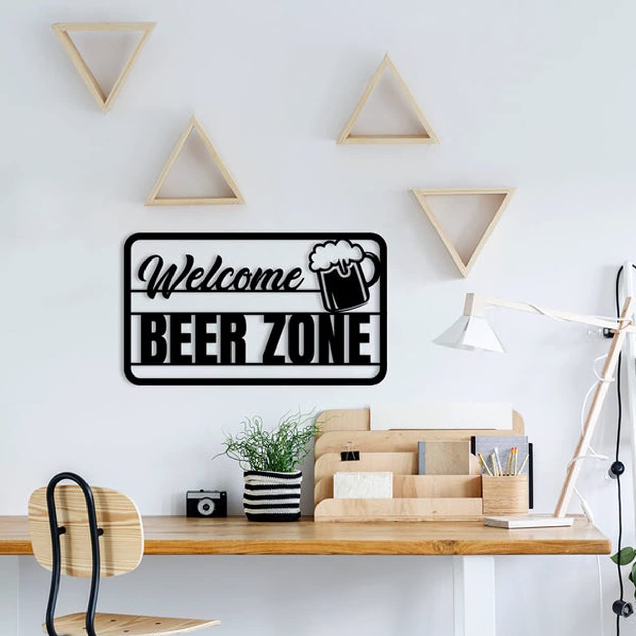 LaModaHome Metal Wall Art Beer Zone Black Wall Decor - Modern Living Room, Bedroom, Kitchen & Bathroom Decor - Indoor & Outdoor Metal Wall Hanging for Man Cave, Bar, Pub & Home Decor
