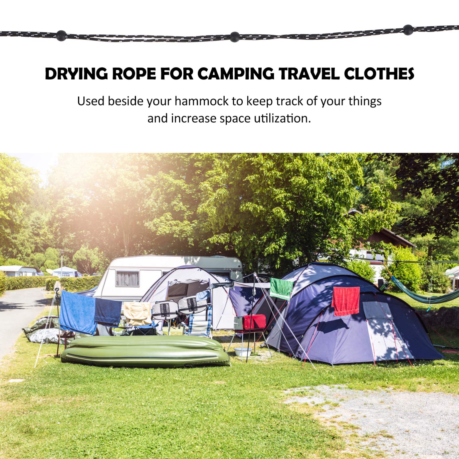 BESPORTBLE Outdoor Camping Clothesline - Heavy Duty Drying Rope for Camping, Hiking & Travel - Portable Clothes Hanging Line for Picnic, Beach & Backpacking (Perfect for Drying Clothes, Towels & Gear Outdoors)