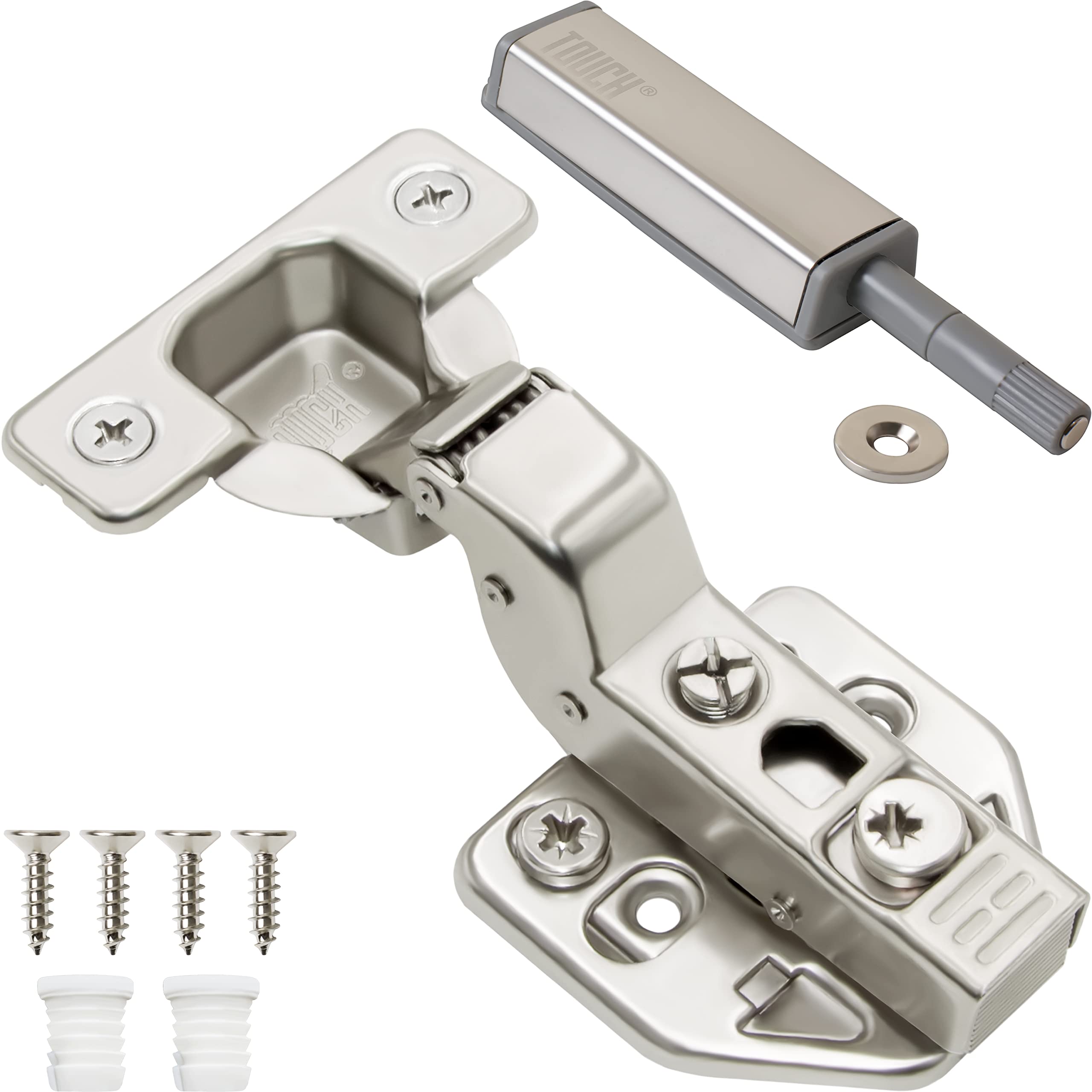 Soft Push-to-Open Cabinet Hinges (1 Pair, 2PC) - 3D Adjustable Chrome Magnetic Latch for Kitchen Cabinets, Cupboards & Closets - Easy Installation with Dowels - Perfect for Modern Home Organization & Space-Saving Storage Solutions