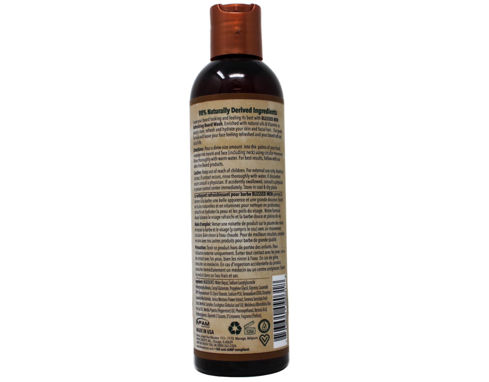 BLESSED MEN Refreshing Beard Wash - Vegan Formula, 8 Fl Oz - Gentle Cleansing & Hydration for Soft, Healthy Facial Hair | Perfect for Daily Use & Grooming Routine