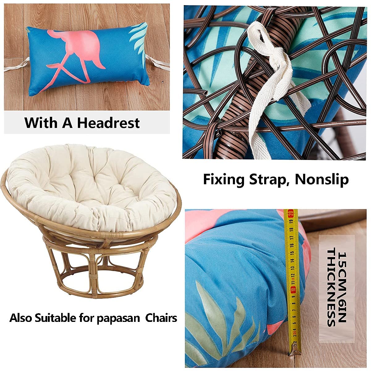 Replacement Egg Chair Cushion - Thickened Round Outdoor Hanging Swing Seat Cushion with Adjustable Headrest | Washable Garden Hammock Chair Pad (Rose Red) for Patio, Backyard & Poolside Relaxation