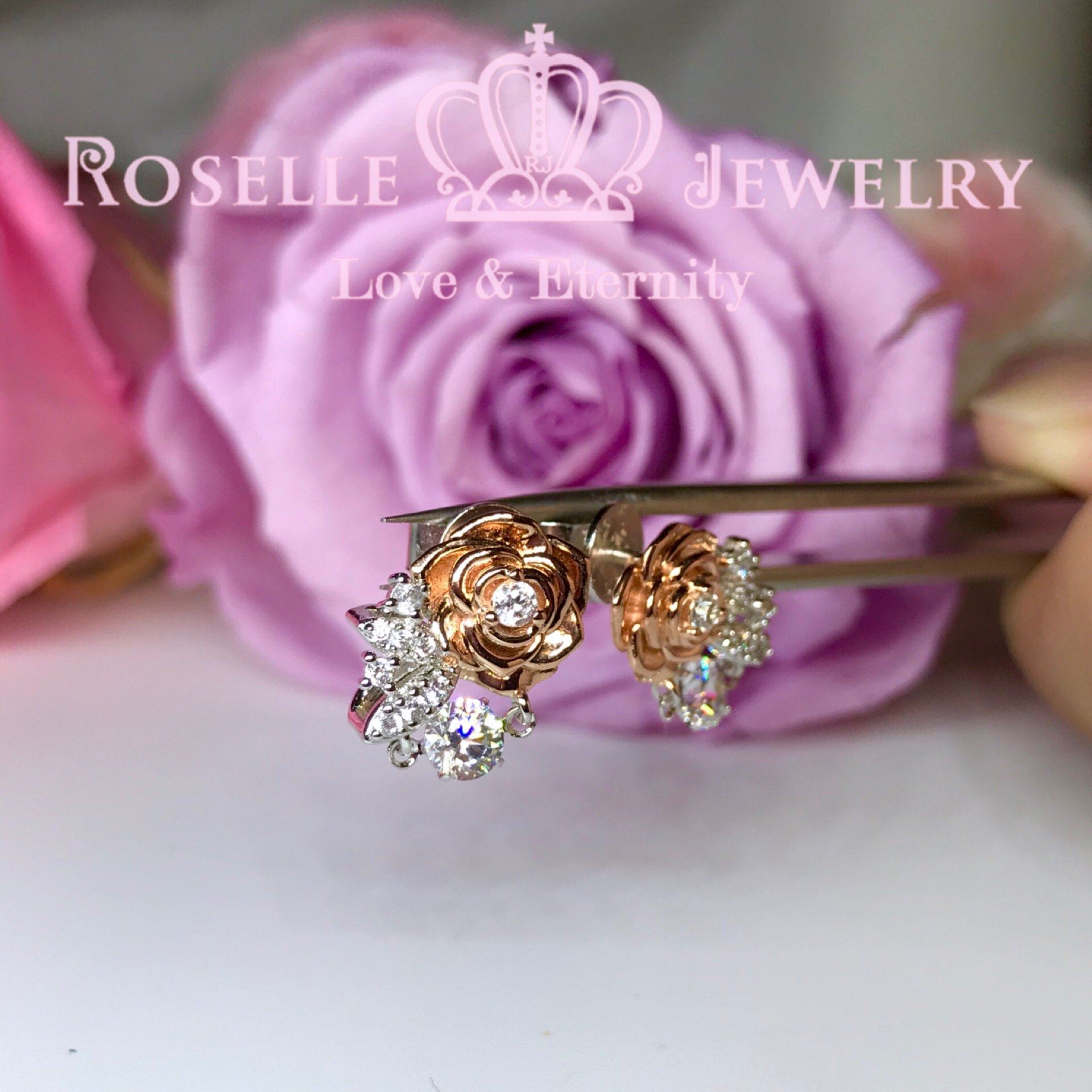 Rose Floral Dancing Stone Stud Earrings for Women | Elegant Dainty Flower Jewelry Gift for Her | Perfect for Weddings, Parties & Everyday Wear