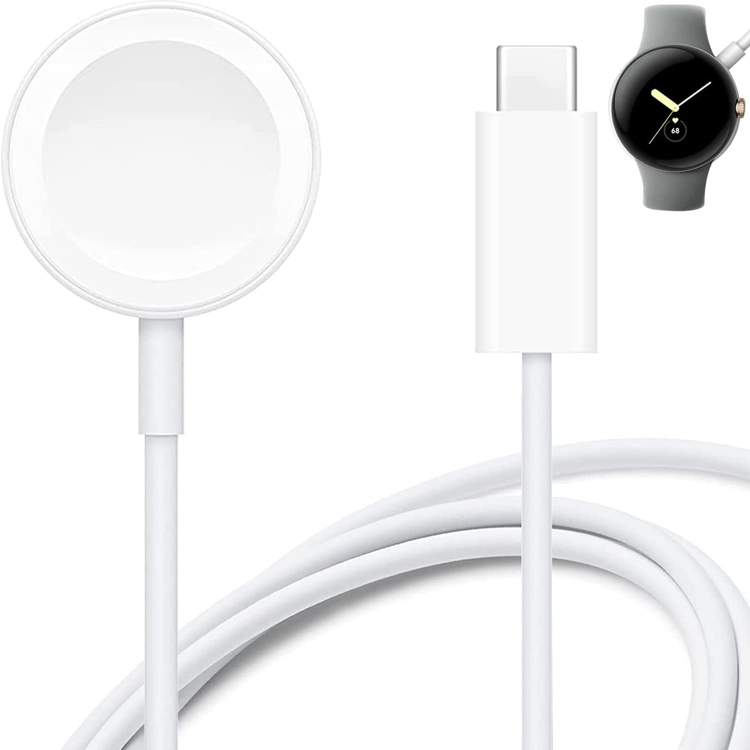 INGIDO Google Pixel Watch Charger - USB-C Fast Charging Magnetic Wireless Cable | Perfect for Travel, Home & Office Use - White