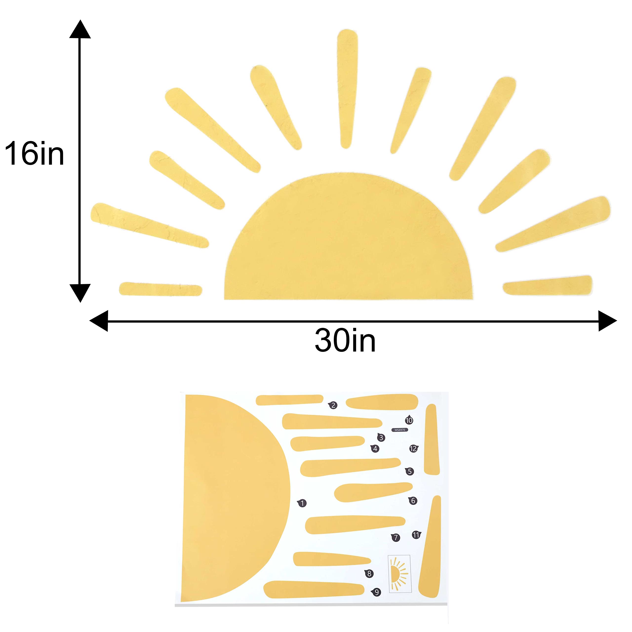 Large Half Sun Wall Decal - Removable Sunburst Nursery Wall Stickers for Baby Boys & Girls Room Decor | Kids Bedroom Wall Art | Perfect for Nursery, Playroom & Children's Birthday Party Decorations