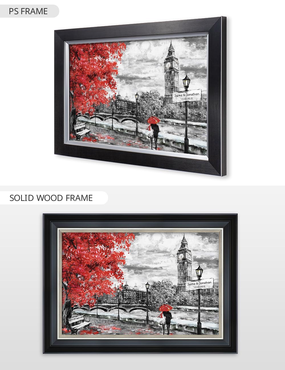 IPIC - Personalized London Lovers Artwork with Custom Names & Date - Romantic Gift for Anniversary, Wedding, Birthday & Holidays - Available in PS or Solid Wood Frame - Perfect for Home Decor, Couples Gifts & Special Occasions