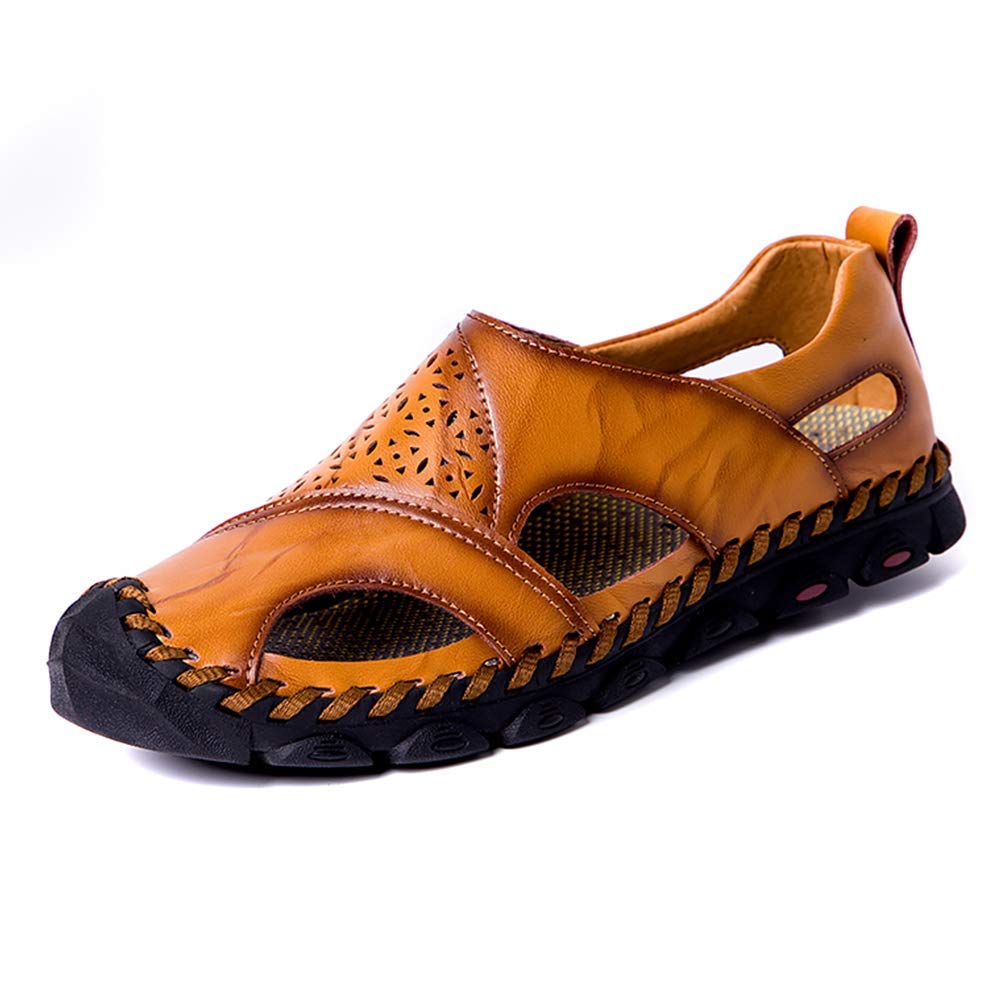 UPIShi Men's Leather Outdoor Sandals - Slip-On Casual Fisherman Sandals for Summer, Beach, Walking & Travel - Lightweight Comfortable Shoes for Men
