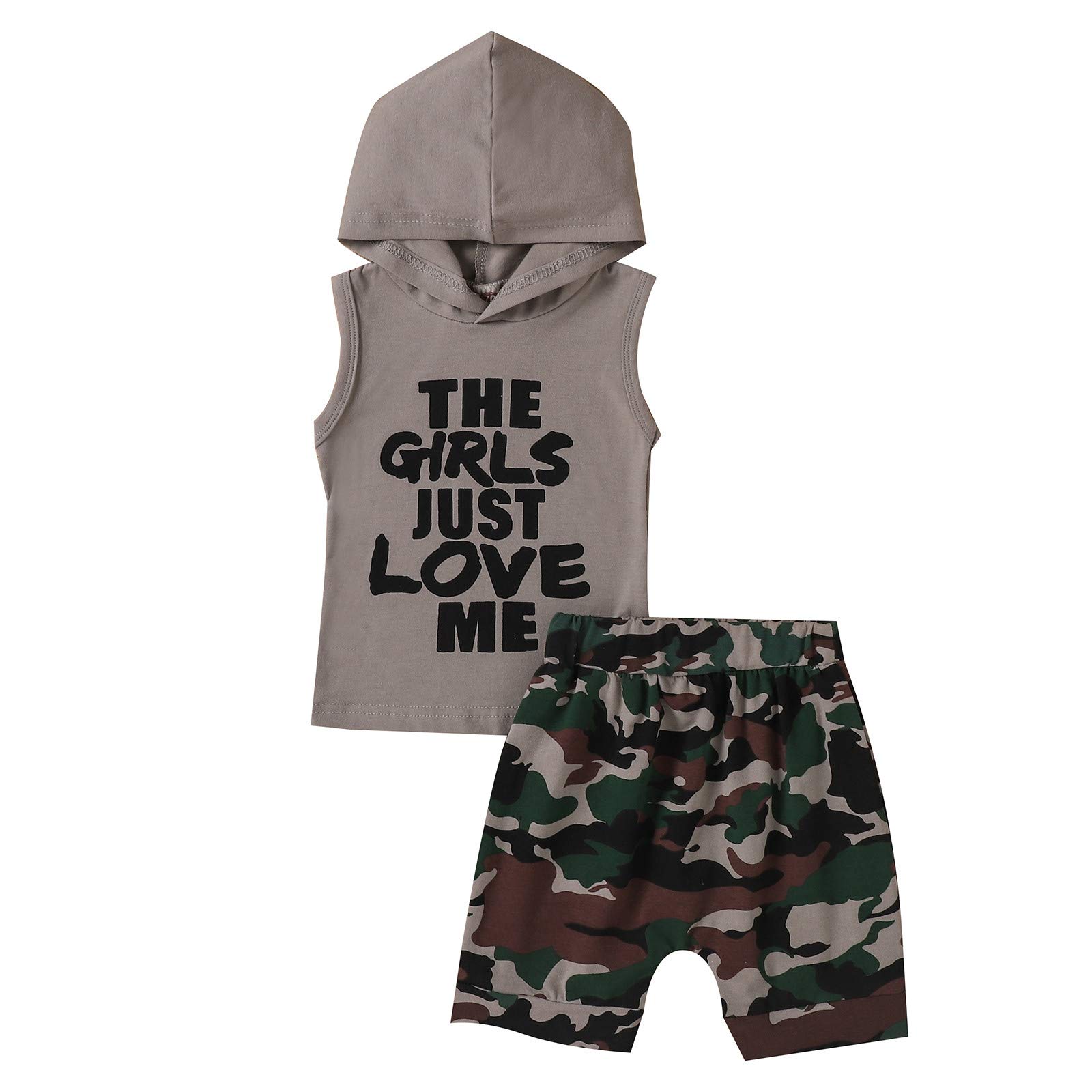 Baby Boy Hooded Vest & Camouflage Shorts Set - Toddler Letter Print Hoodie Outfit | Playtime & Casual Wear for Boys