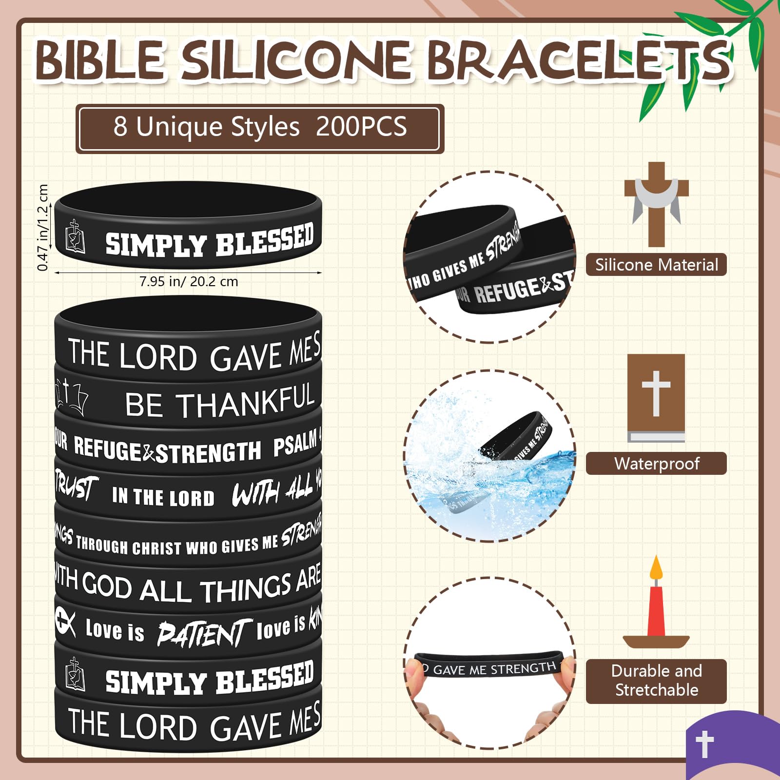 Syhood 200 Pcs Religious Silicone Bracelets Bulk - Christian Scripture Rubber Bible Verse Wristbands for Men & Women - Inspirational Spiritual Bracelets for Church Groups, Youth Events & Party Gifts (Black & White)