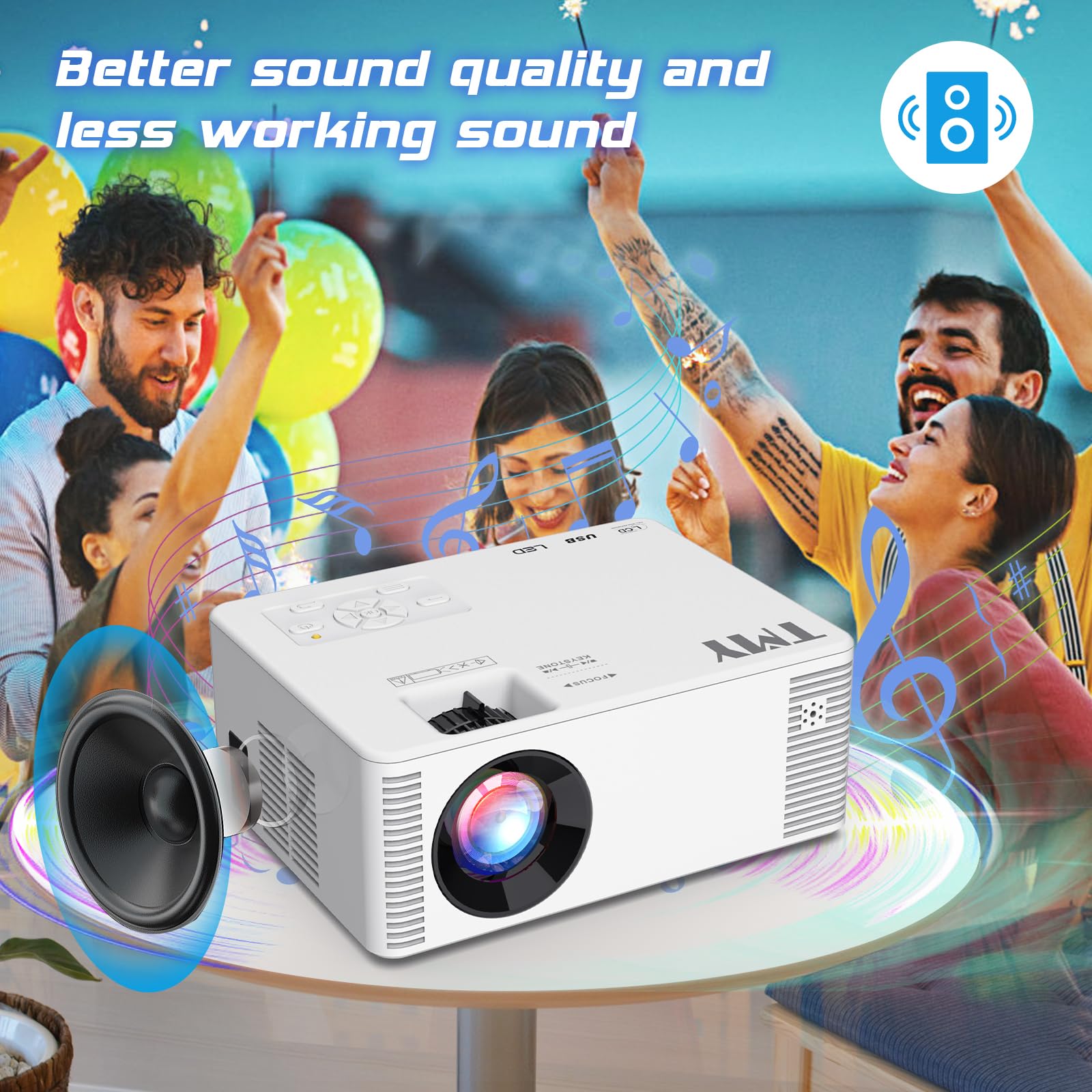 TMY Mini WiFi Projector 8500L HD - Portable Outdoor Movie Projector for Smartphone/PC/TV - Home Theater & Camping