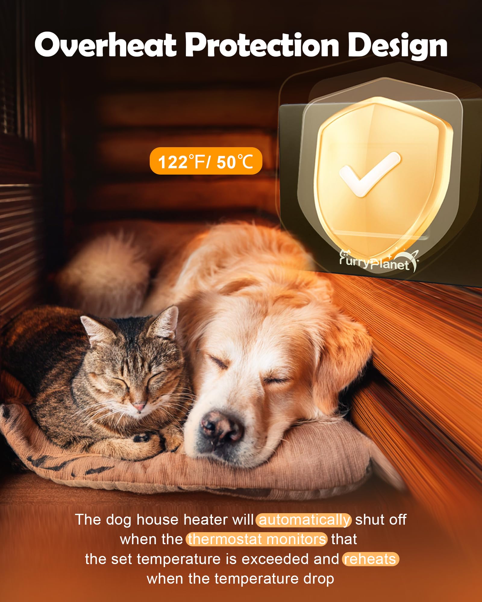 400W Outdoor Dog House Heater with Thermostat & Overheat Protection - Adjustable Temperature Knob, 6.5FT Chew-Proof Cord - Perfect for Winter Dog Kennels, Chicken Coops, Cat & Rabbit Hutches - Keep Pets Warm in Cold Weather