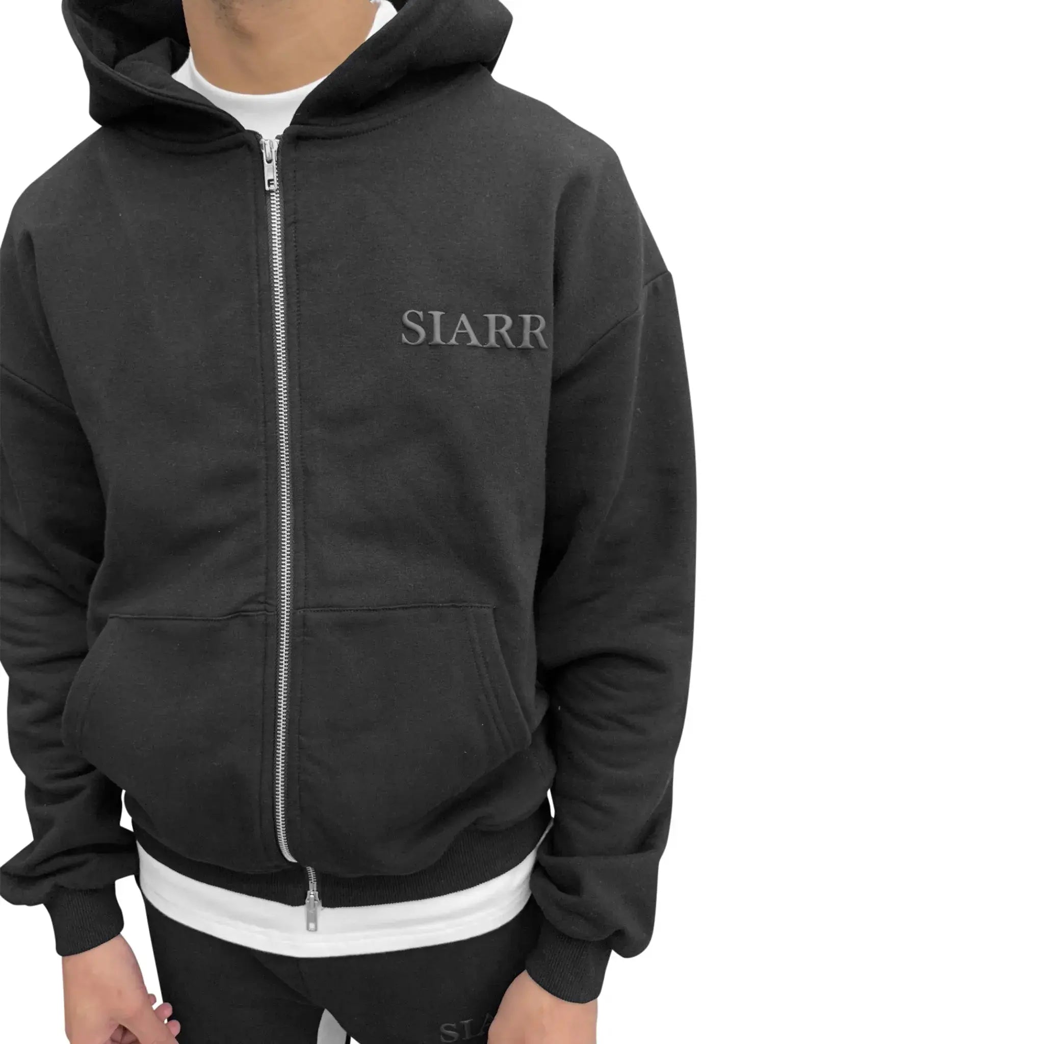 SIARR Black Zip Up Hoodie for Men & Women - Stylish Lightweight Fleece Jacket with Front Pockets - Perfect for Casual Wear, Gym, and Outdoor Activities