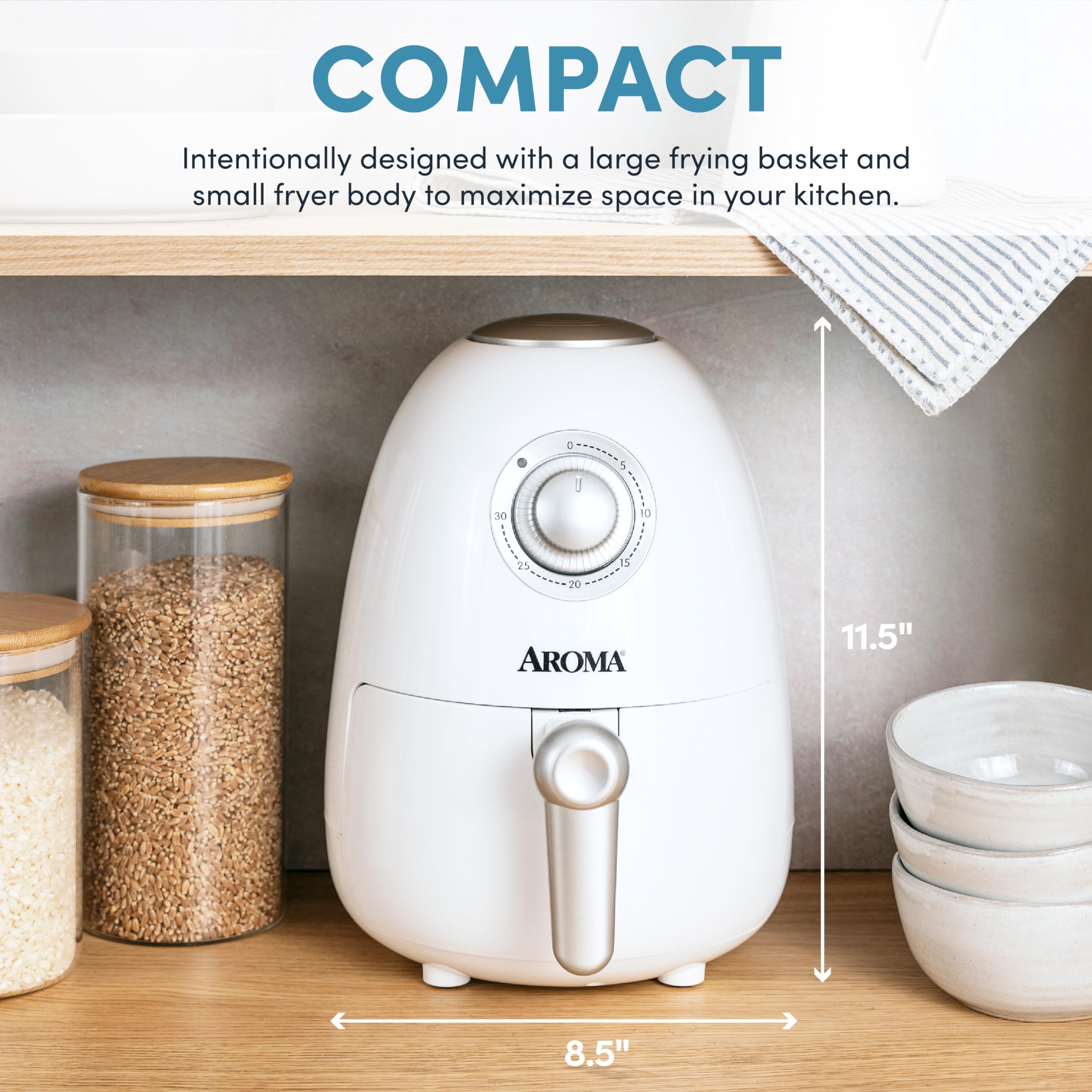 Aroma Housewares 2-Quart Air Fryer with Built-In Timer & Nonstick Cooking Pan - White (AAF-200) - Perfect for Small Kitchens, Dorms & Healthy Cooking