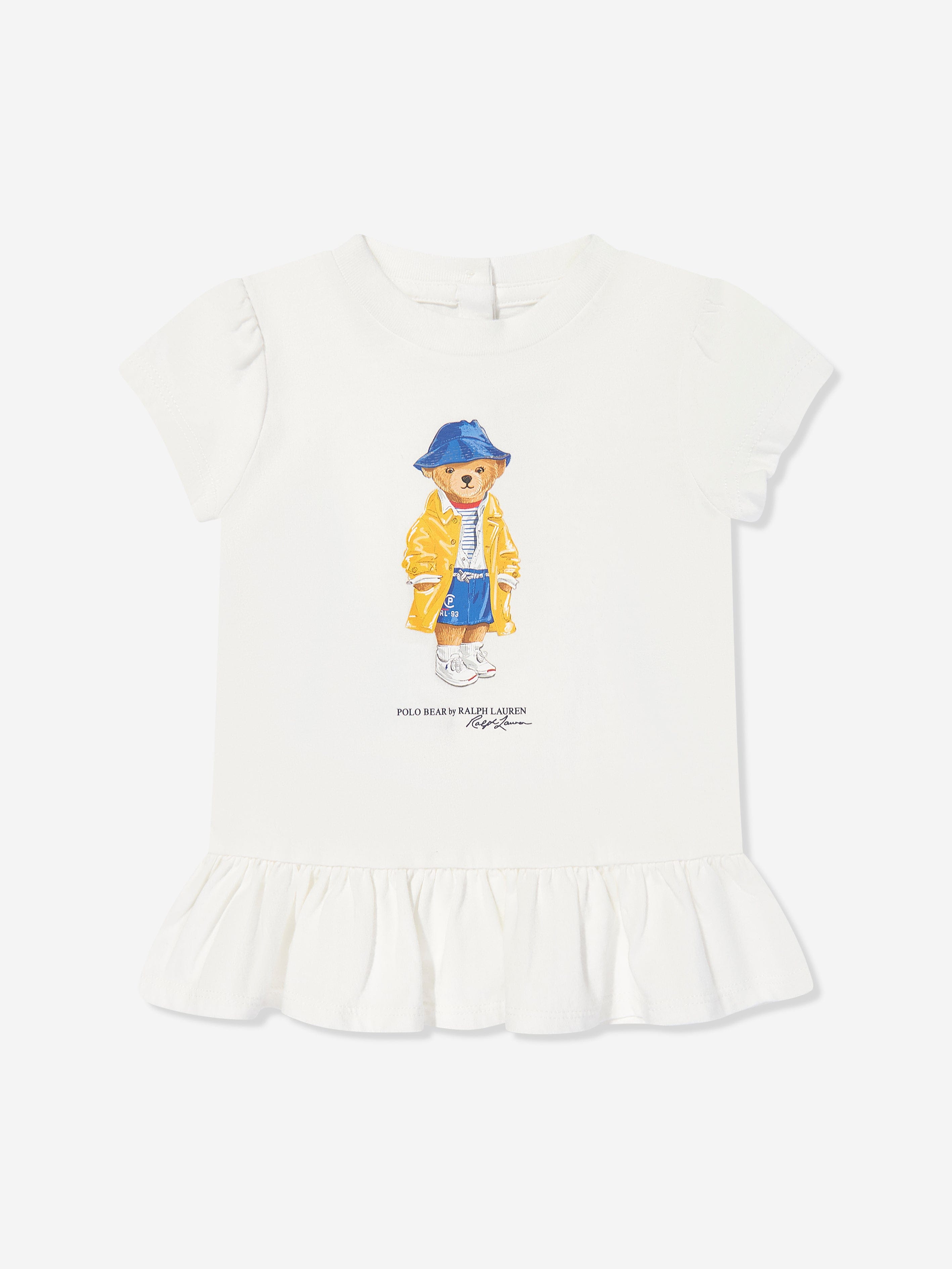 Baby Girls Polo Bear Peplum T-Shirt - White Cotton Top for Toddlers | Playdate & Birthday Party Outfit