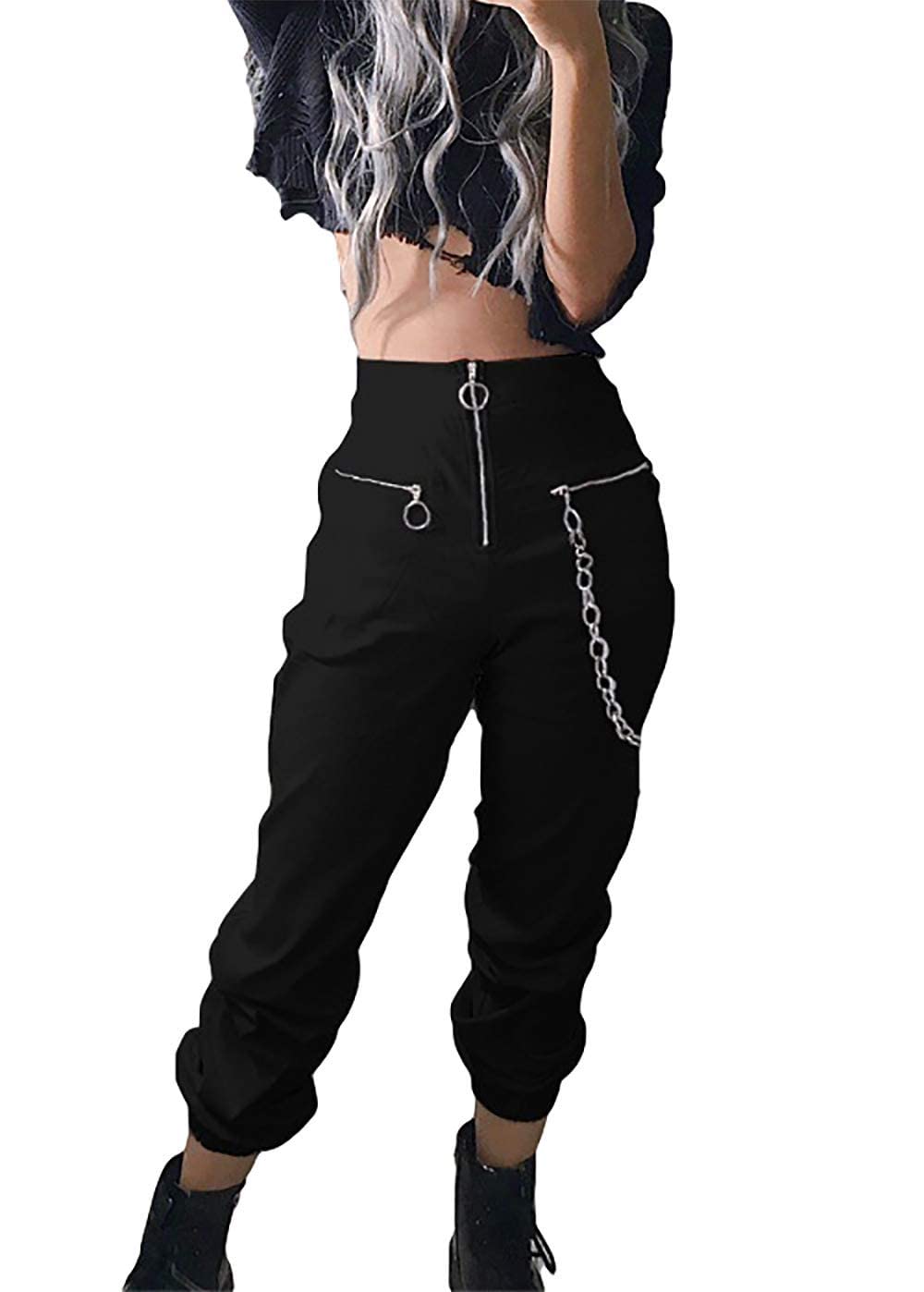 TSMNZMU Women's Wide Leg Gothic Sweatpants - Punk Korean Style Black Trousers with Elastic Waist | Perfect for Jogging, Yoga & Harajuku Street Fashion