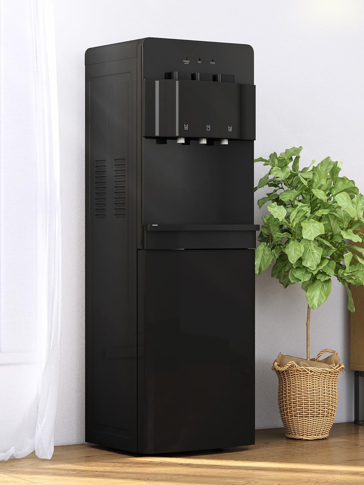 TABU Bottom Loading Water Cooler Dispenser with Hot, Cold & Room Temperature Settings - Child Safety Lock & Anti-Scalding Design for 3/5 Gallon Bottles (Black) - Perfect for Home, Office & School Hydration Needs