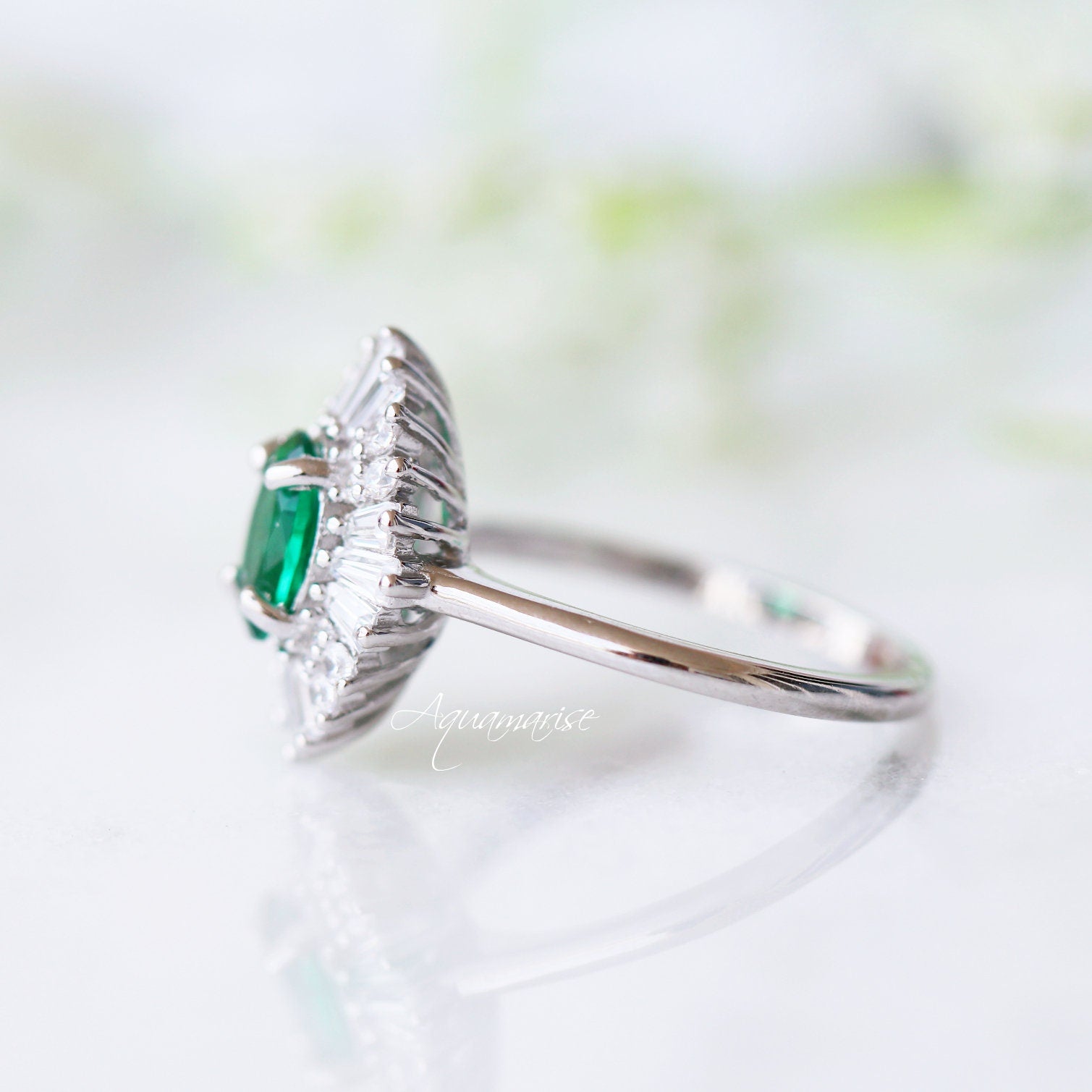 Victoria Emerald Ring Sterling Silver - Elegant Green Gemstone Jewelry for Women, Perfect for Engagement, Wedding & Special Occasions