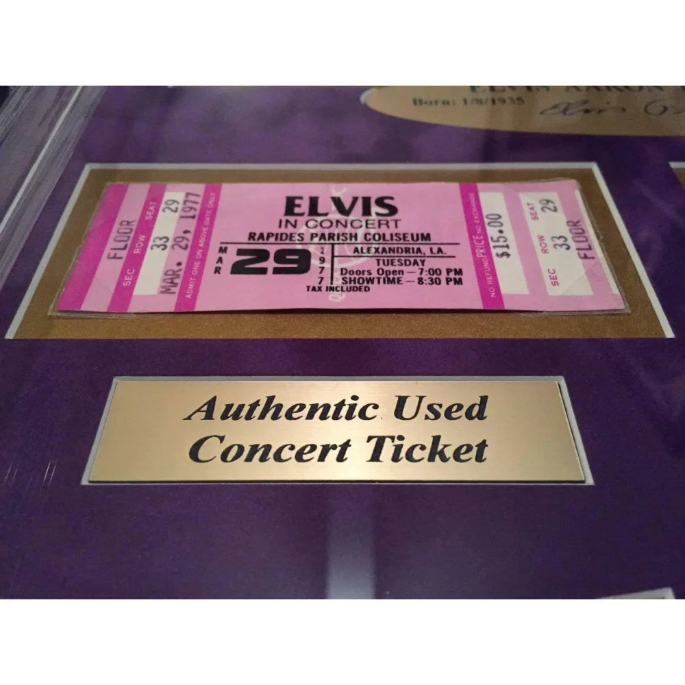 Elvis Presley Authentic Concert Tickets Collage Framed with Facsimile Autograph - Limited Edition #D/25 - Perfect for Music Memorabilia Collectors & Elvis Fans Home Decor