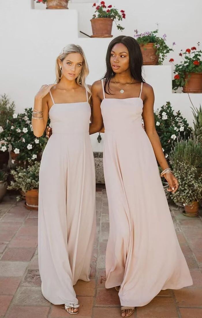Elegant Spaghetti Strap Chiffon Bridesmaid Dress 2024 | A-Line Long Formal Evening Gown for Wedding, Prom & Special Occasions | Style A918