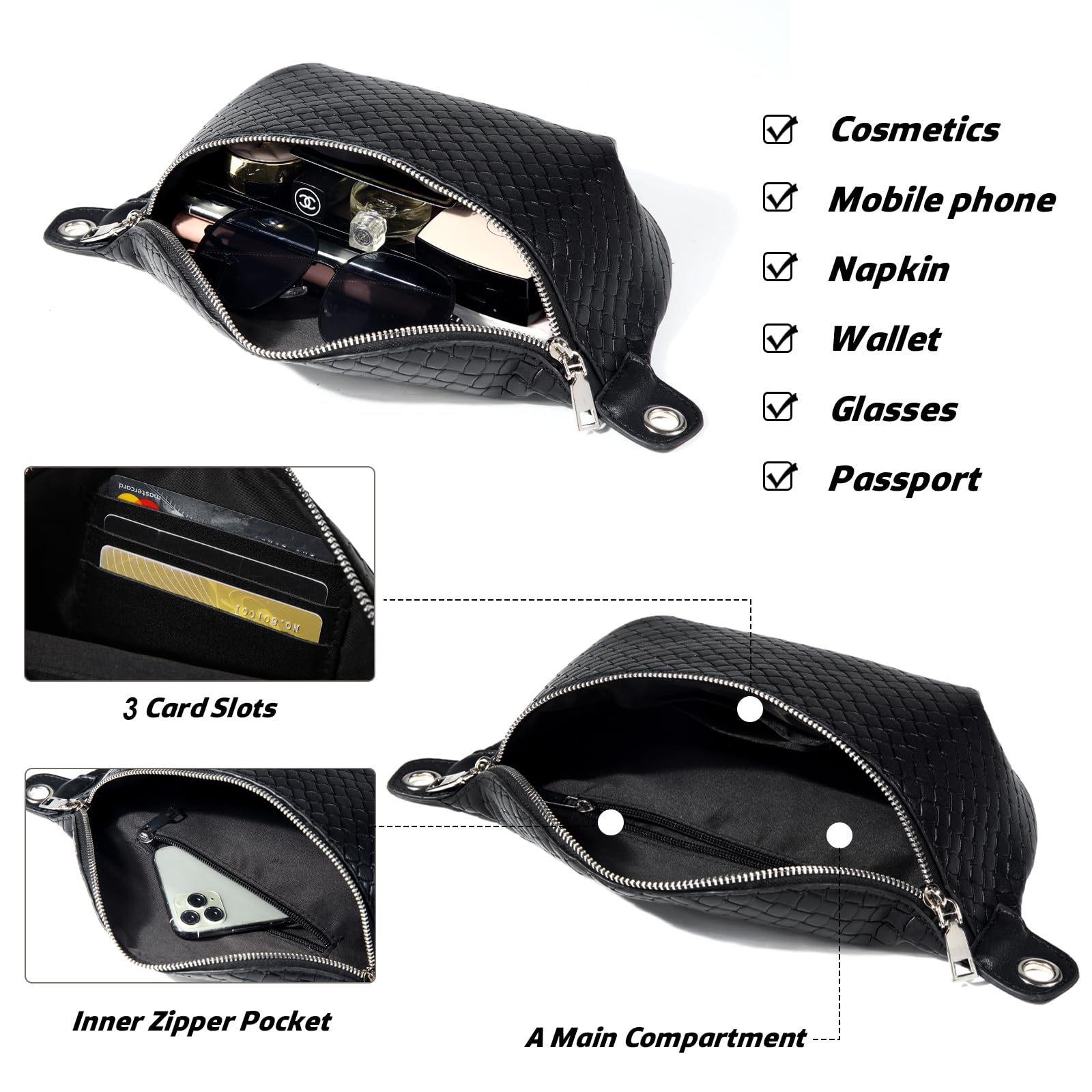 Trendy Women's Crossbody Sling Bag - Adjustable Strap Small Chest Fanny Pack for Travel, Gym & Daily Use | Faux Leather Purse for Phone & Essentials