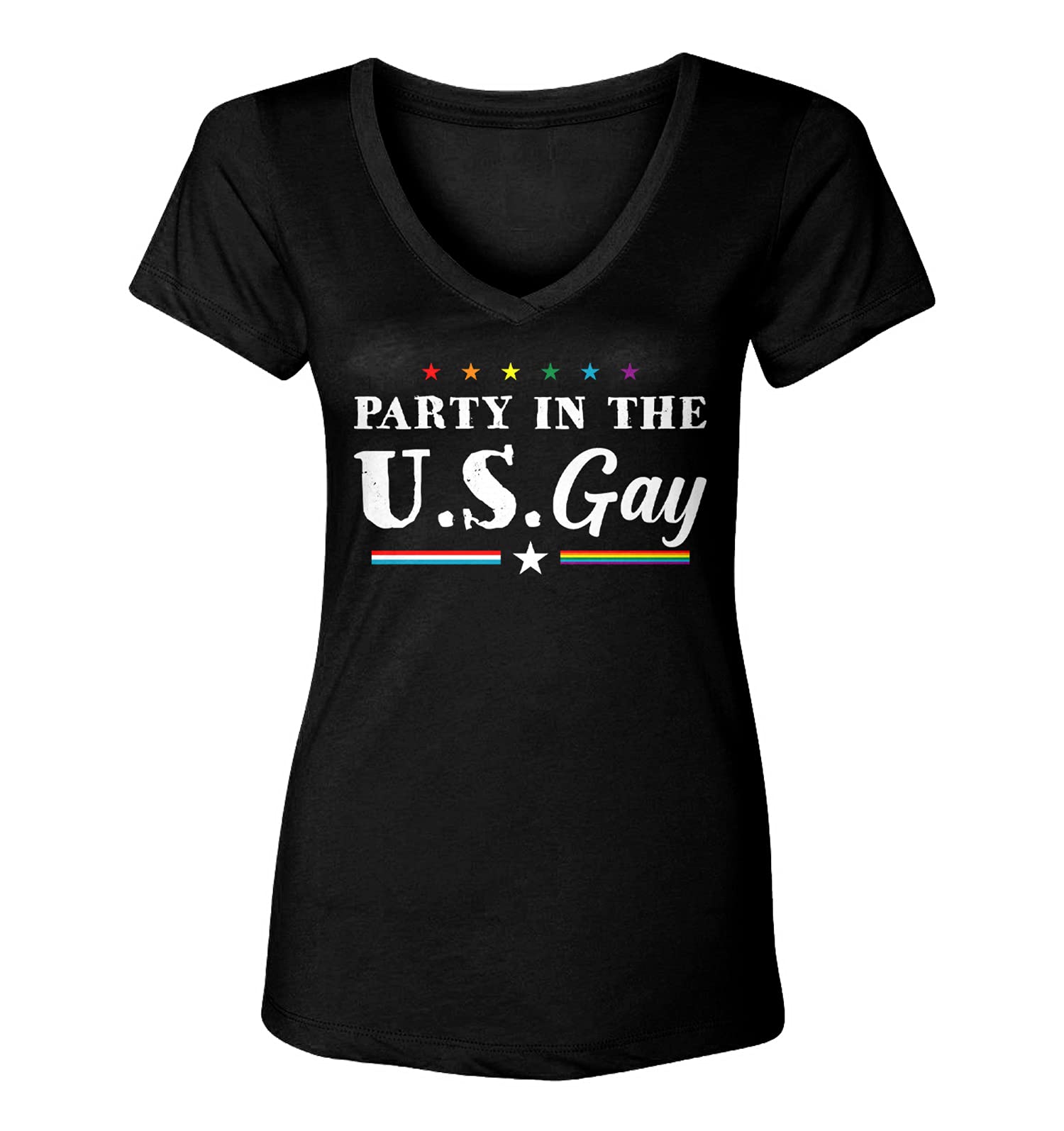USA LGBTQ Pride Women's V-Neck T-Shirt - Rainbow Gay Rights Equality Tops for Pride Month, Parades & Celebrations