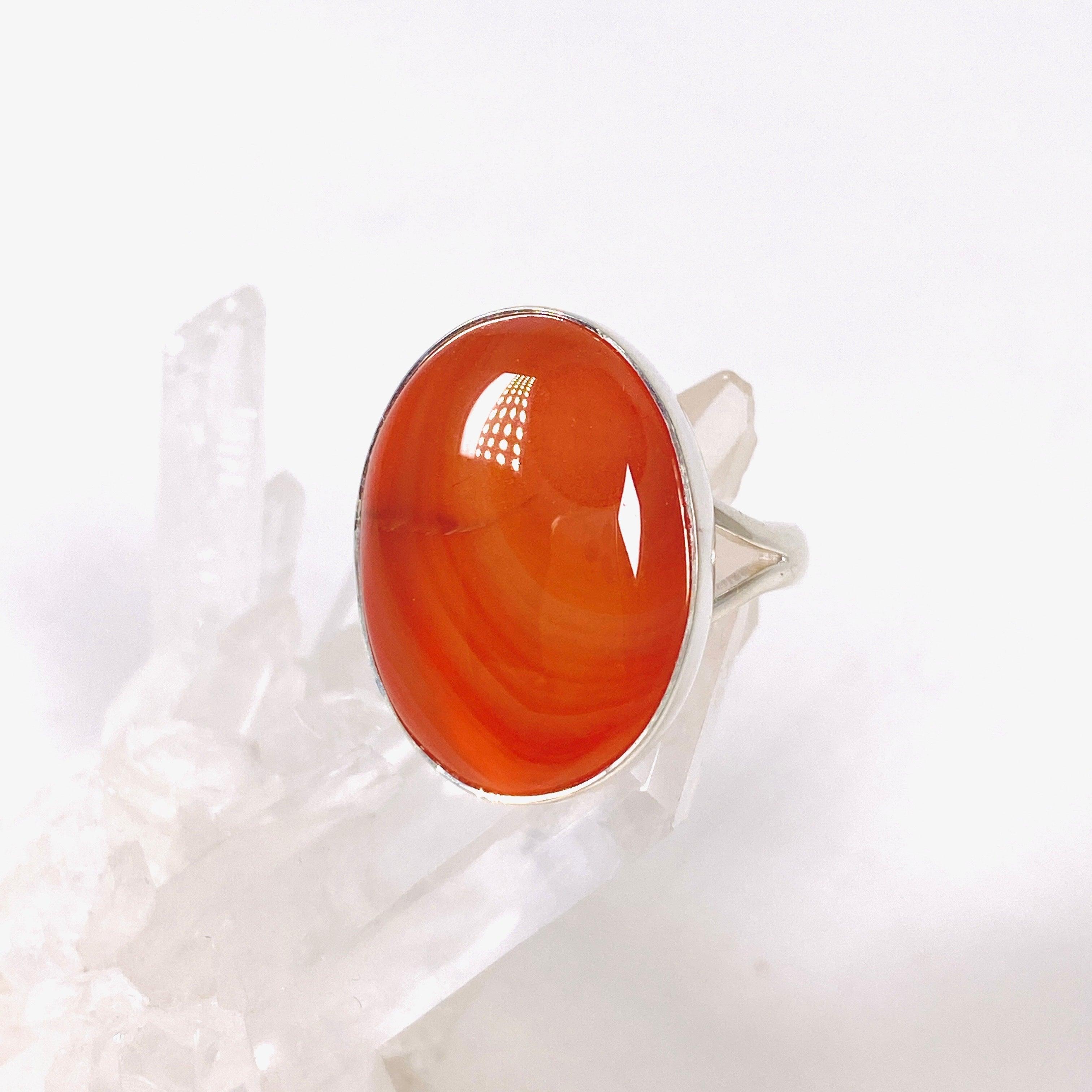 Natural Carnelian Oval Ring - Size 9 Sterling Silver Gemstone Jewelry KRGJ2861 | Elegant Gift for Women, Birthday & Anniversary Present