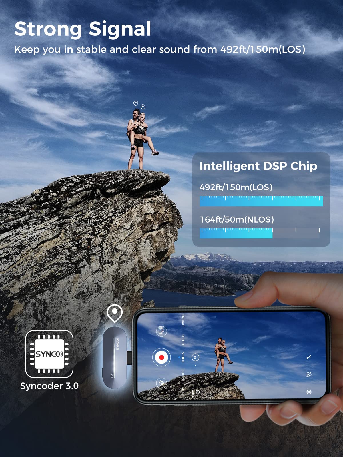 SYNCO P2ST 2.4GHz Wireless Lavalier Microphone with Charging Case - Dual Mic System (2TX 1RX) for USB-C Smartphones - Perfect for YouTube, TikTok Live Streaming, Vlogging & Podcasting - Ideal for Content Creators, Interviewers & Travel Vloggers