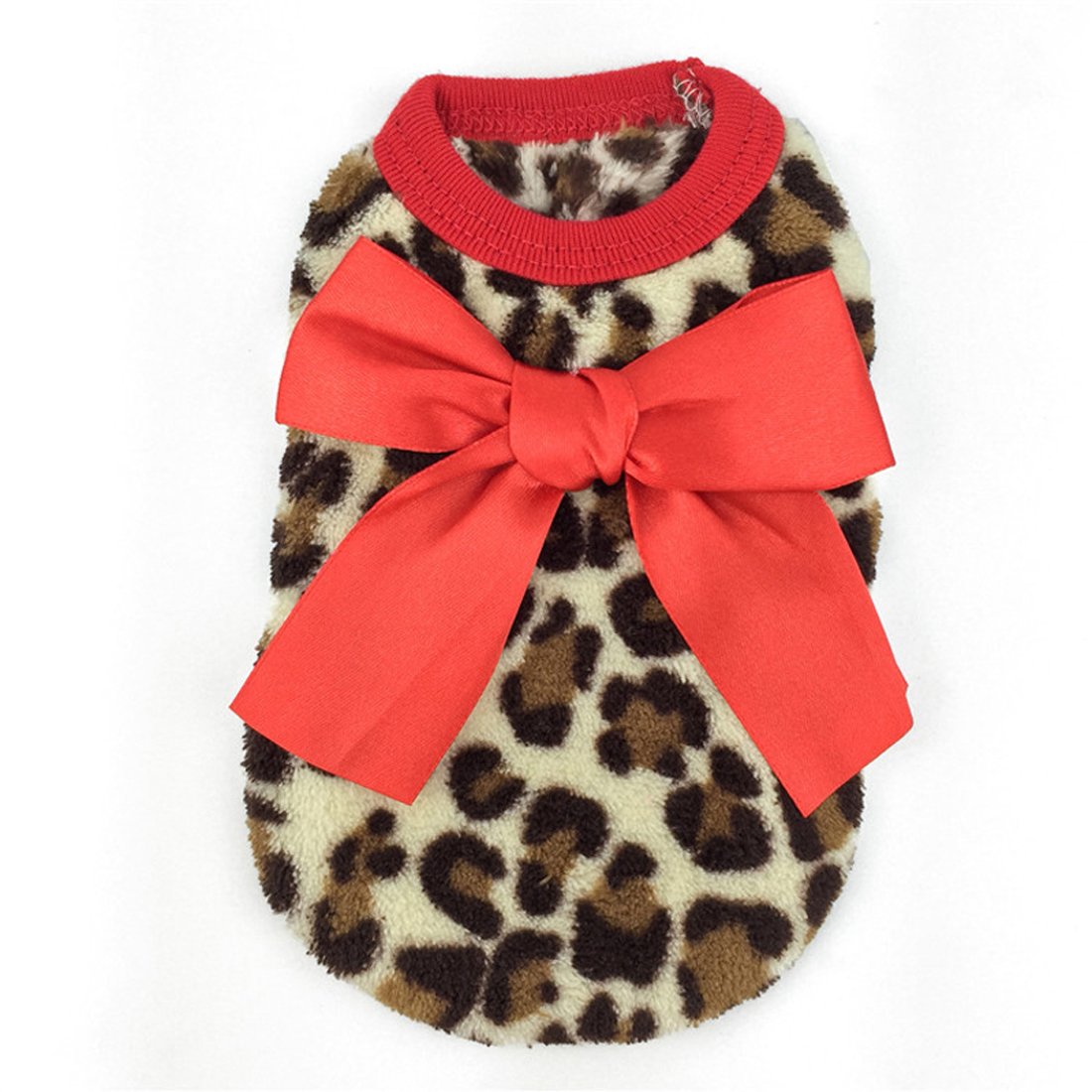 Soft Warm Winter Dog Sweater with Bow-Knot & Leopard Print - Cozy Puppy Clothing for Small Breeds (XXS, Red) - Perfect for Cold Weather Walks & Holiday Photos
