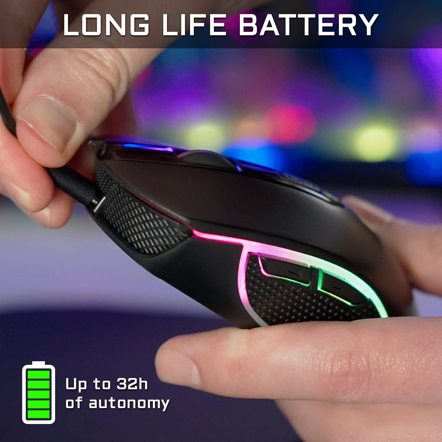 G-LAB Kult Xenon Rechargeable Wireless Gaming Mouse - High Performance 5000 DPI, RGB LED, 6 Buttons, Lightweight & Fast - PC, PS5, Xbox One - Perfect for FPS, MOBA & Esports Gaming