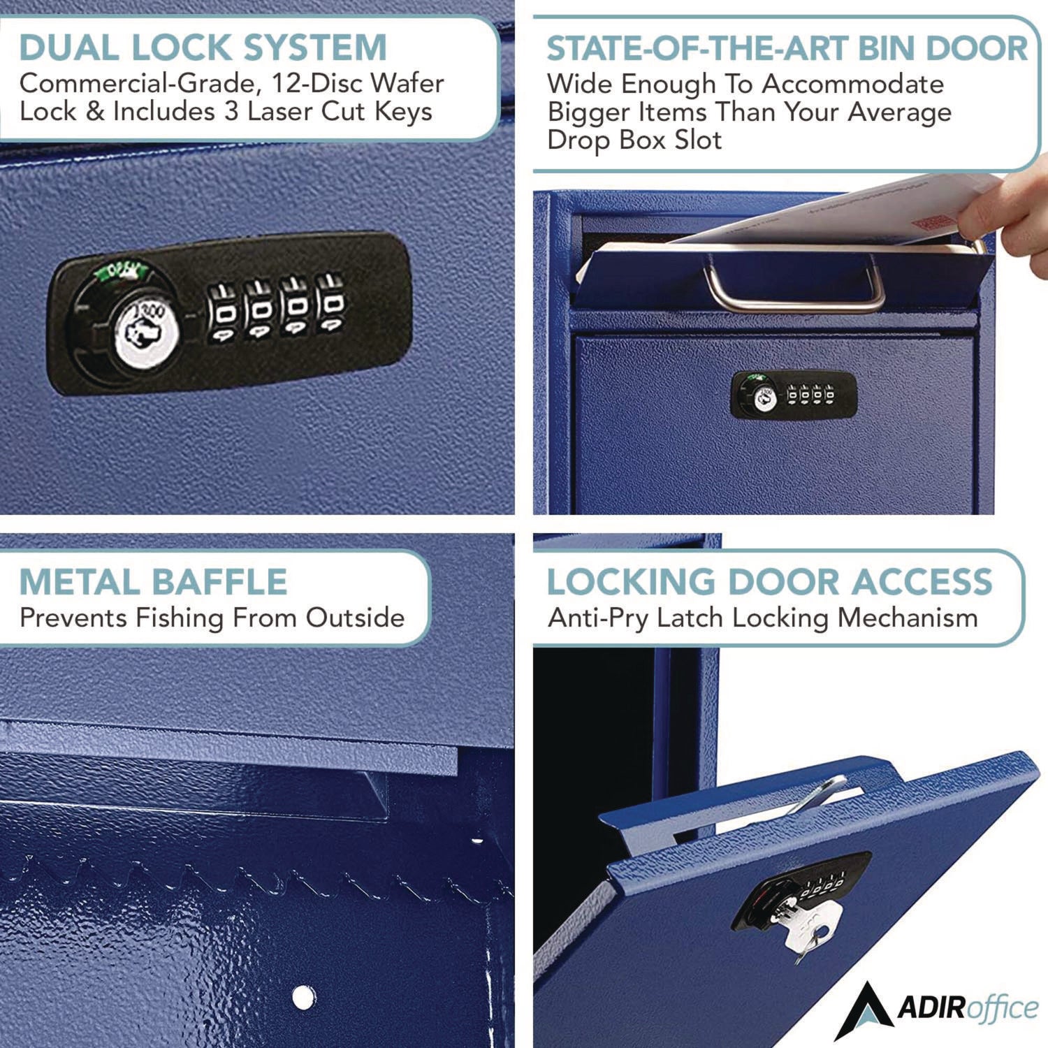 Secure Wall Mounted Locking Mailbox with Key & Combination Lock - Large 11.2