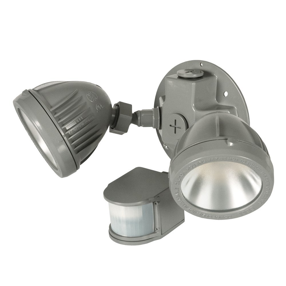 Hubbell 5882-5 Weatherproof Outdoor LED Flood Light Kit with Motion Sensor, Gray - Perfect for Driveway, Garage, Backyard & Security Lighting