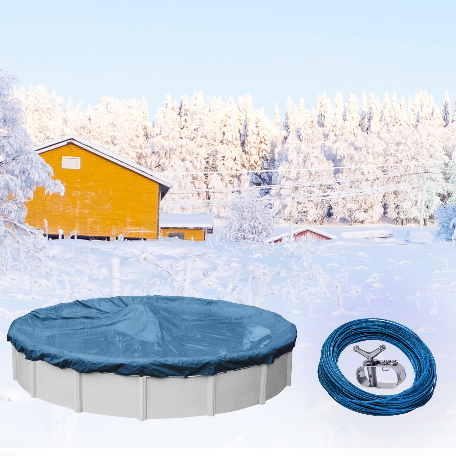 **Heavy-Duty 131-Feet Pool Cover Cable with Winch - Winter Safety for Above Ground Swimming Pools | Secure & Durable Pool Cover Accessory**    *(Use Case: Perfect for protecting your above-ground pool from debris, harsh weather, and accidental falls during winter storage.)*