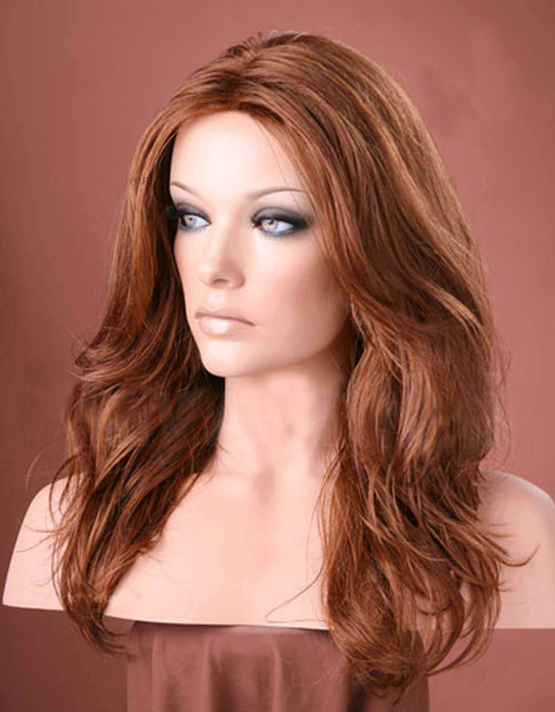 Forever Young Ladies Long Blonde Brown Auburn Volumized Layered Wigs - Light Auburn Tousled Waves Synthetic Hairpiece for Cosplay, Costume Parties & Daily Fashion