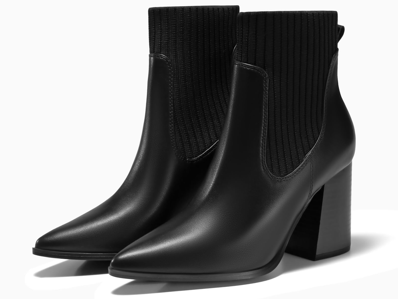 Coutgo Women's Chunky Heel Ankle Boots - Pointed Toe Knit Chelsea Booties with Stacked Heel for Winter | Dressy & Casual Outfits, Office Wear, Holiday Parties