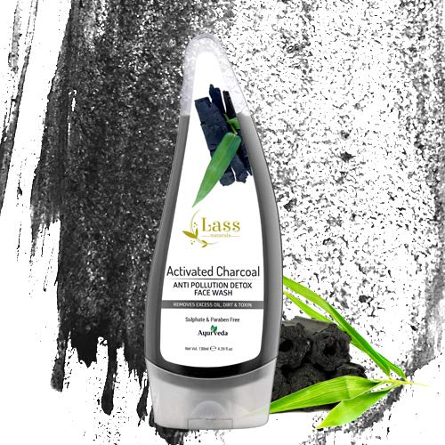 Lass Naturals Activated Charcoal Anti-Pollution Detox Face Wash - Deep Cleansing & Pore Minimizing for Oily & Acne-Prone Skin - 4.4 fl oz (130ml) - Perfect for Daily Skincare Routine & Travel