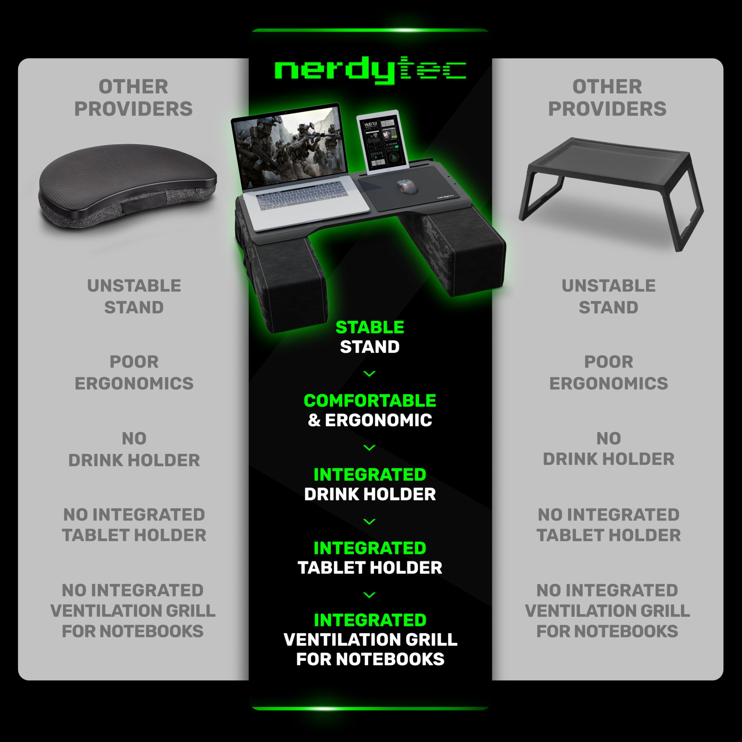 Premium Ergonomic Lap Desk for Laptops - Sustainable Bamboo & Kevlar Cushion - Ventilated Design Fits Up to 17-Inch Notebooks - Perfect for Home Office, Gaming & Bedroom Workspaces