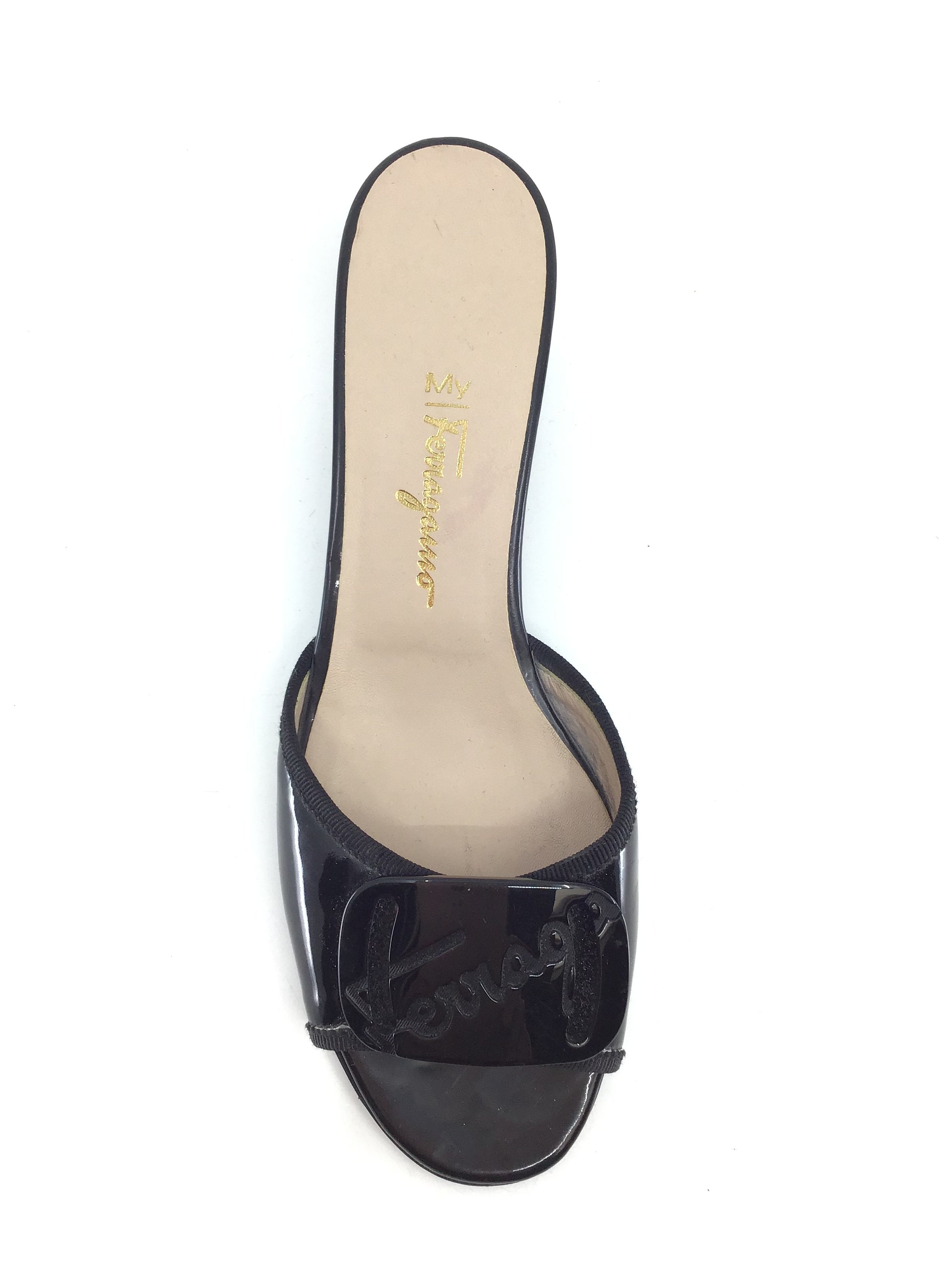 Salvatore Ferragamo Black Patent Leather Slide Sandals for Women - Luxury Designer Slides for Casual Wear, Beach & Summer Outfits