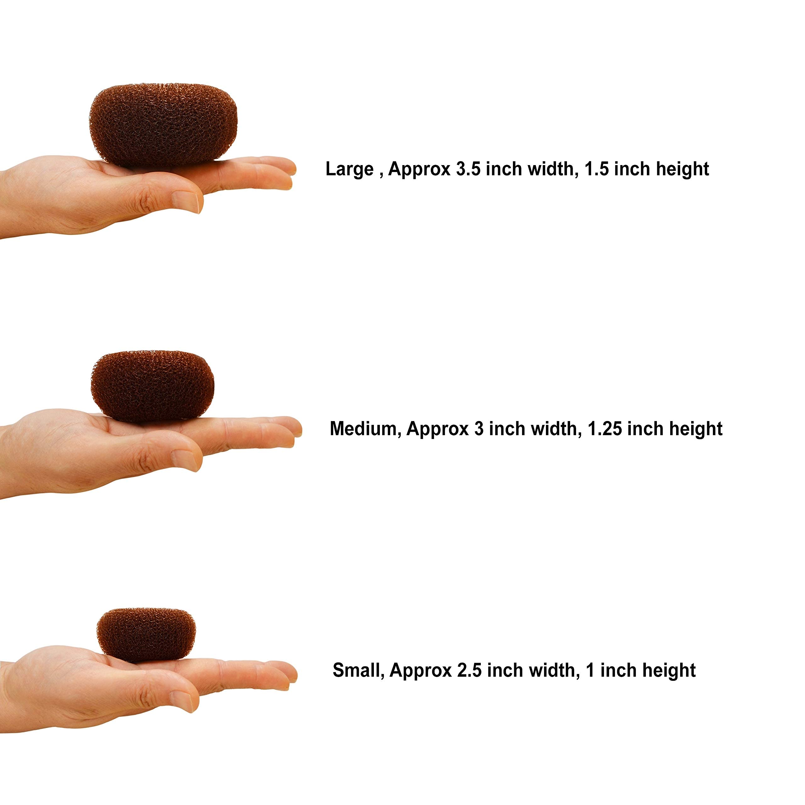 Beaute Galleria 3-Piece Hair Donut Bun Maker Set - Mesh Ring Style Chignon & Ballet Sock Bun (Large, Medium, Small, Brown) - Perfect for Updos, Ballet, Weddings & Everyday Hairstyles