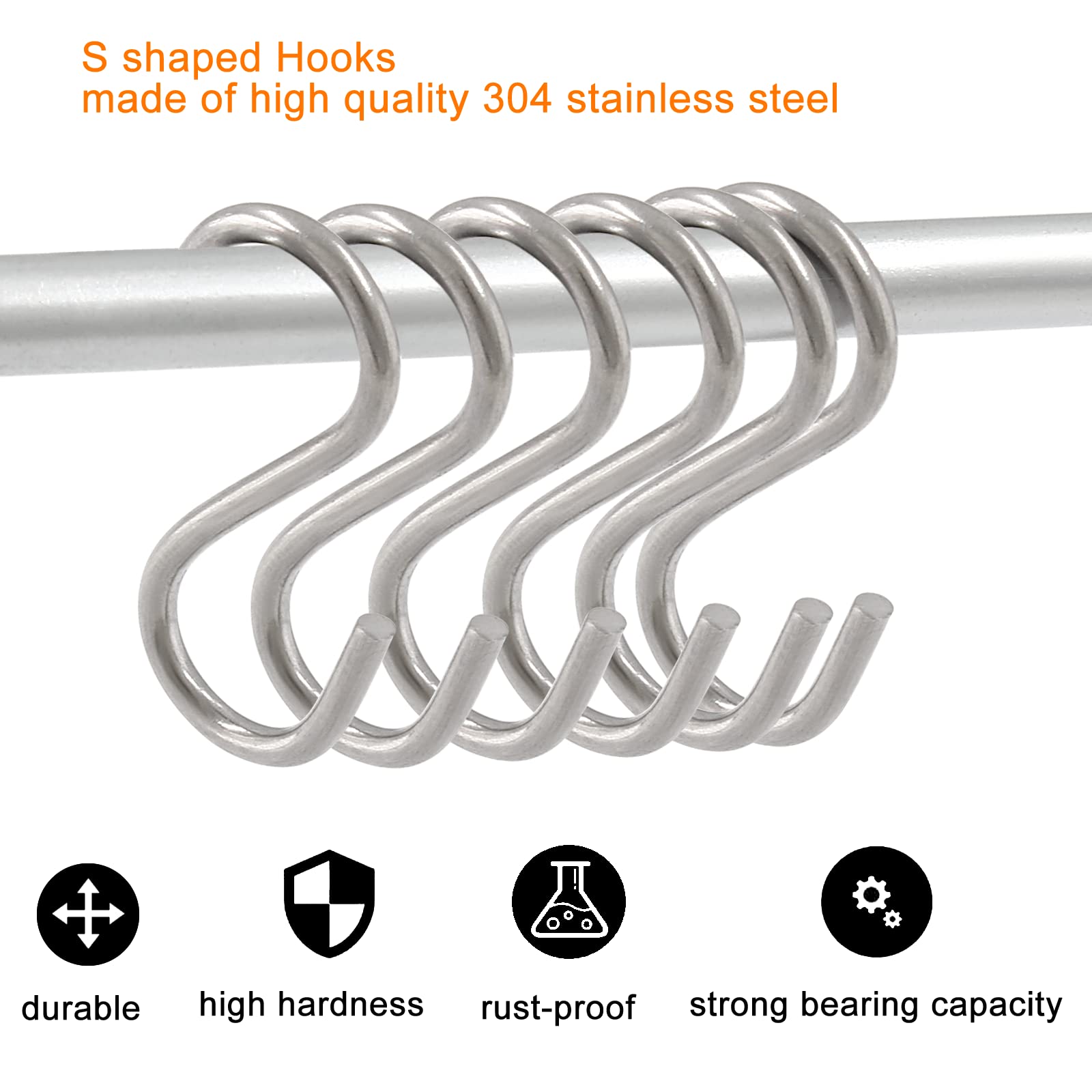12-Pack Heavy Duty 304 Stainless Steel S-Hooks (0.08