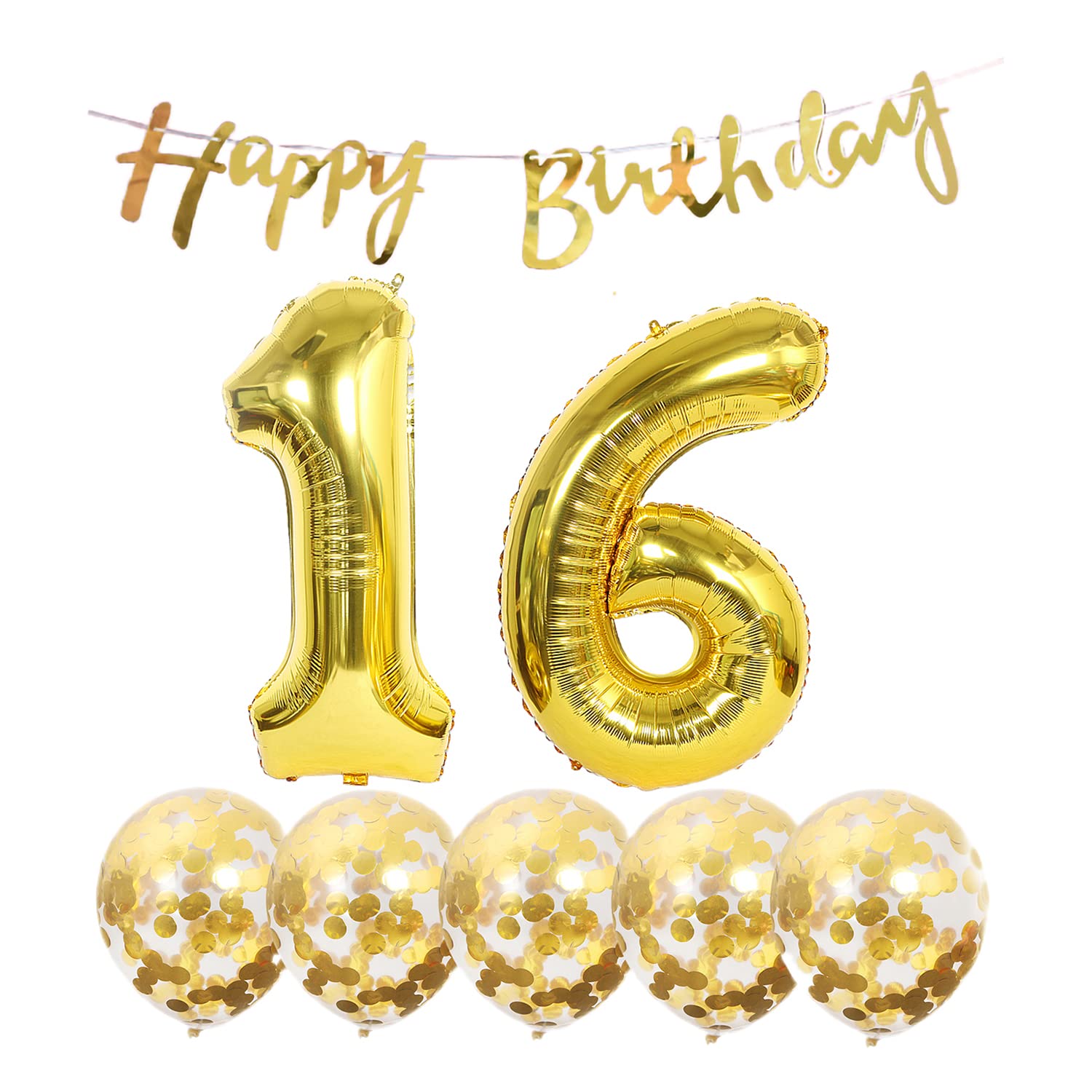16th Birthday Party Decorations - Happy Birthday Banner, Helium Balloons, Gold Foil & Latex Balloons for Sweet 16 Celebration | Perfect for Teen Birthday Parties, Milestone Decorations & Photo Backdrops