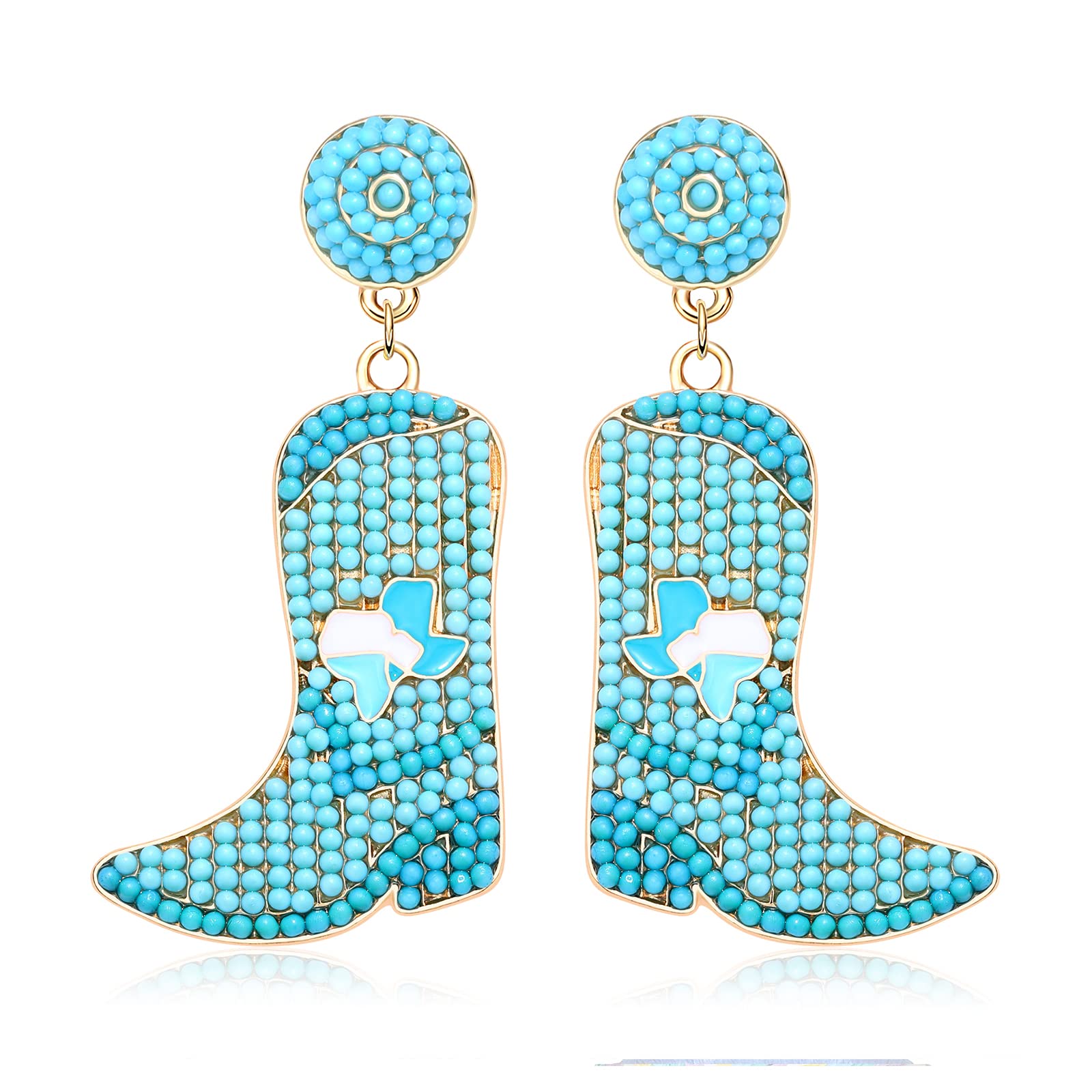 Western Cowgirl Boot Earrings for Women - Boho Beaded Dangle Drop Y2K Jewelry - Perfect for Parties, Festivals & Country-Themed Events