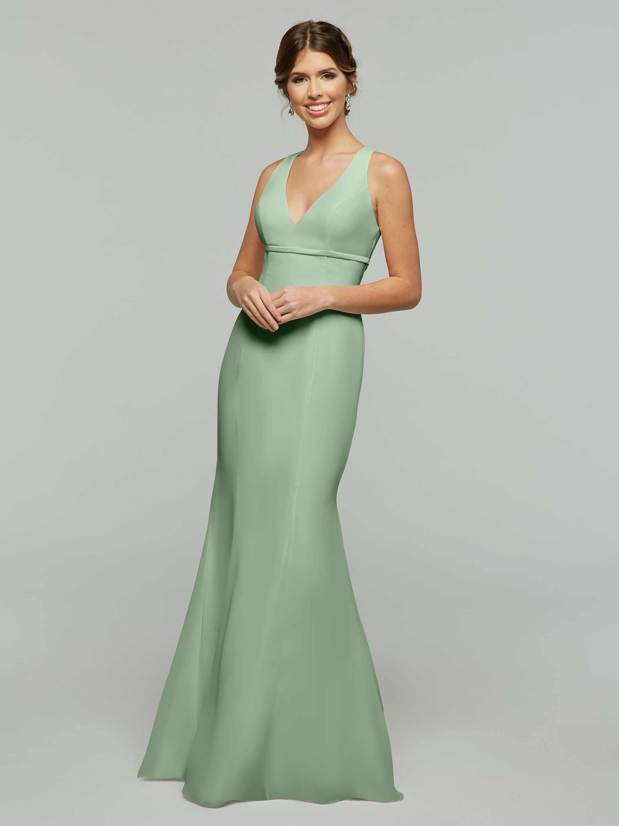 Elegant V-Neck Chiffon Bridesmaid Dress with Satin Ribbon Waist - Perfect for Weddings, Formal Events & Special Occasions