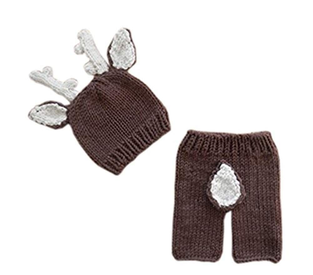 Pinbo® Newborn Baby Photography Props - Soft Crochet Knitted Deer Hat & Pants Set for Newborns - Perfect for Baby Shower, Photo Shoot, and First Birthday Outfits