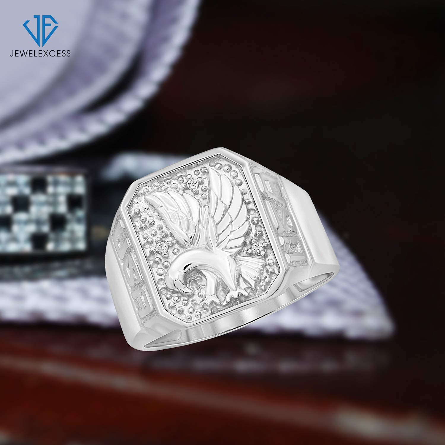 Premium .925 Sterling Silver Eagle Ring for Men with White Diamond Accents – Handcrafted Durable Mens Jewelry – Perfect Gift for Dad, Husband & Boyfriend – Ideal for Weddings, Anniversaries & Special Occasions