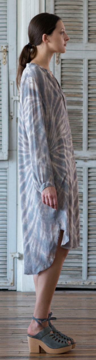 Raquel Allegra Grey Silk Tie Dye Oversized Dress - XS | Boho Chic Loose Fit for Beach Vacations & Summer Parties